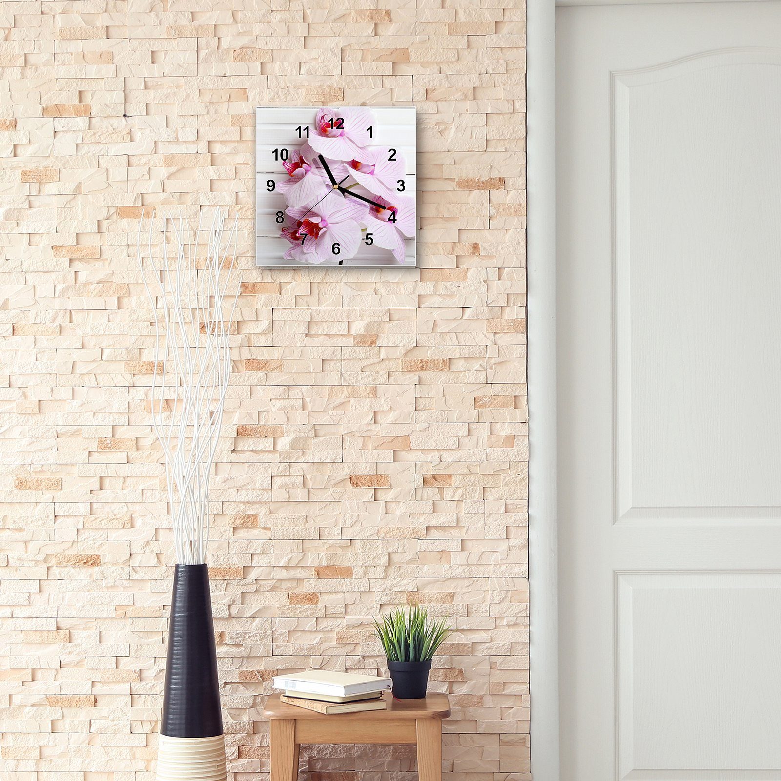 30 Glasuhr Holzplatte Orchidee mit Größe auf Wanduhr Primedeco Wanduhr Wandkunst cm 30 Motiv x