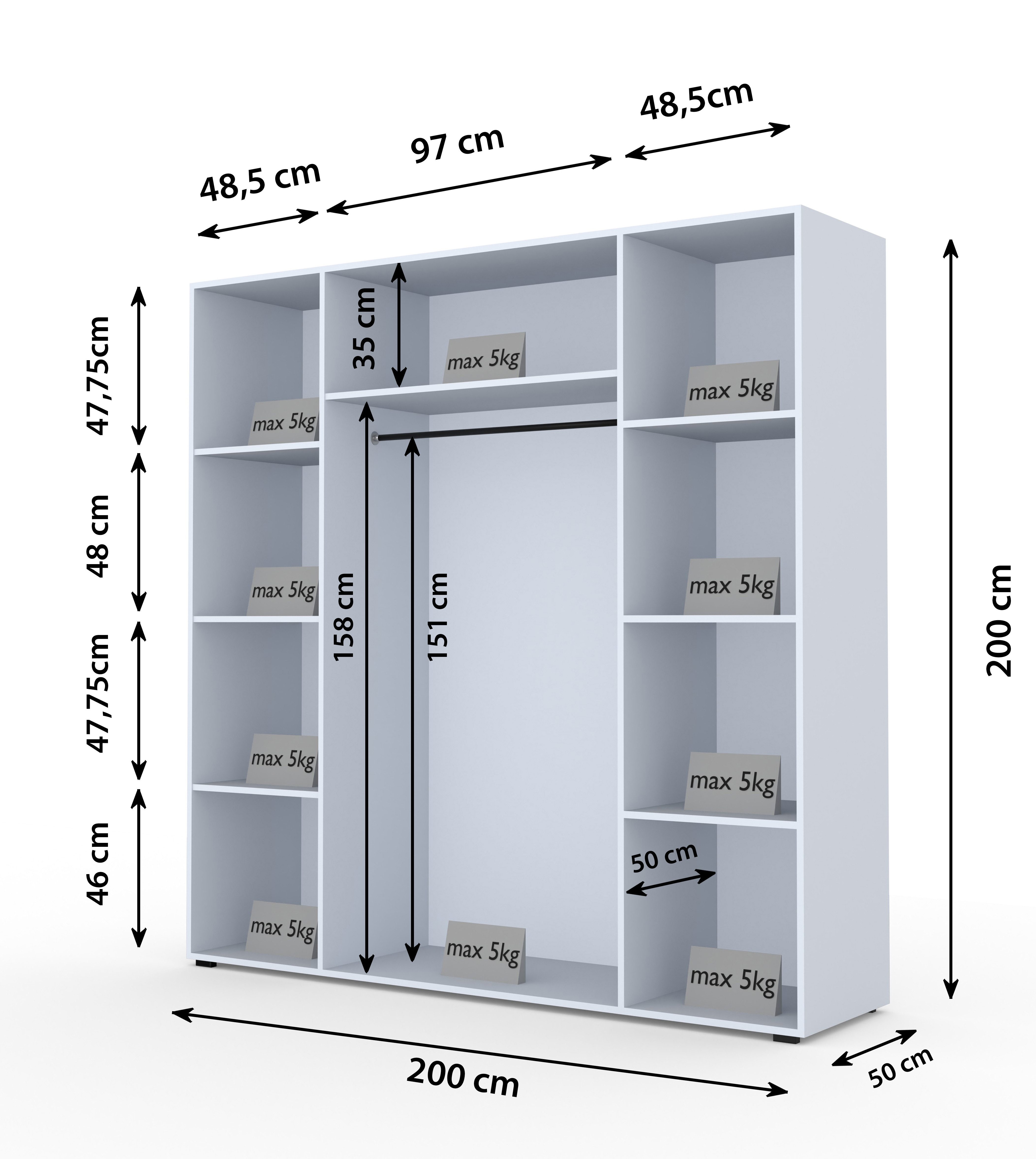 Compleo Kleiderschrank mit 4 Türen, Drehtürenschrank, Garderobenschrank mit Spiegel