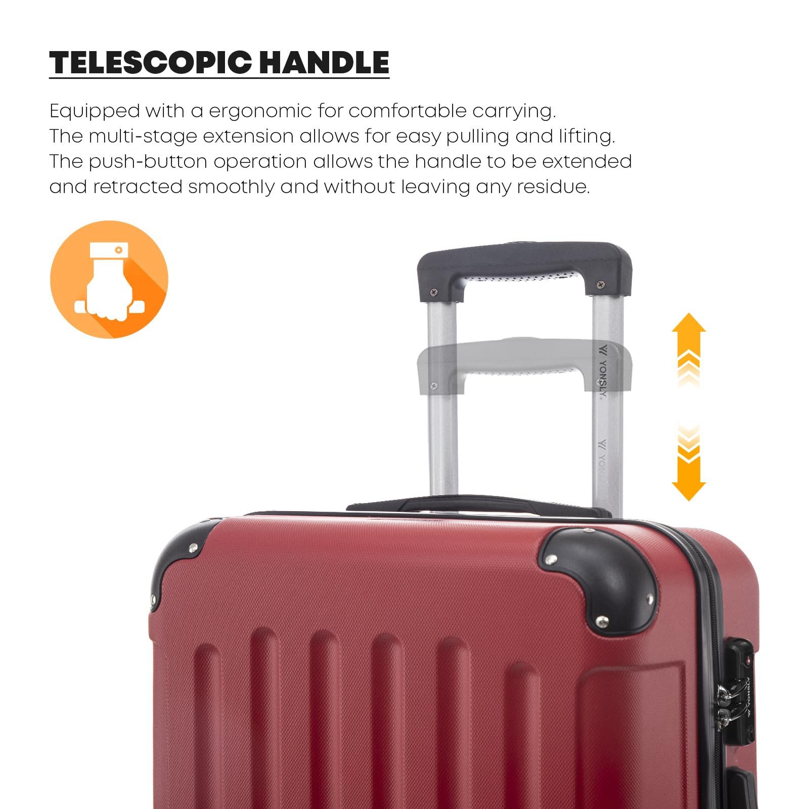 YONSLY Koffer Premium Reisekoffer Hartschalen-Koffer Trolley Kabinenkoffer S-M-L-XL, 4 Rollen, 360°-Doppelrollen, TSA-/Zahlenschloss, YKK-/Standardreißverschluss