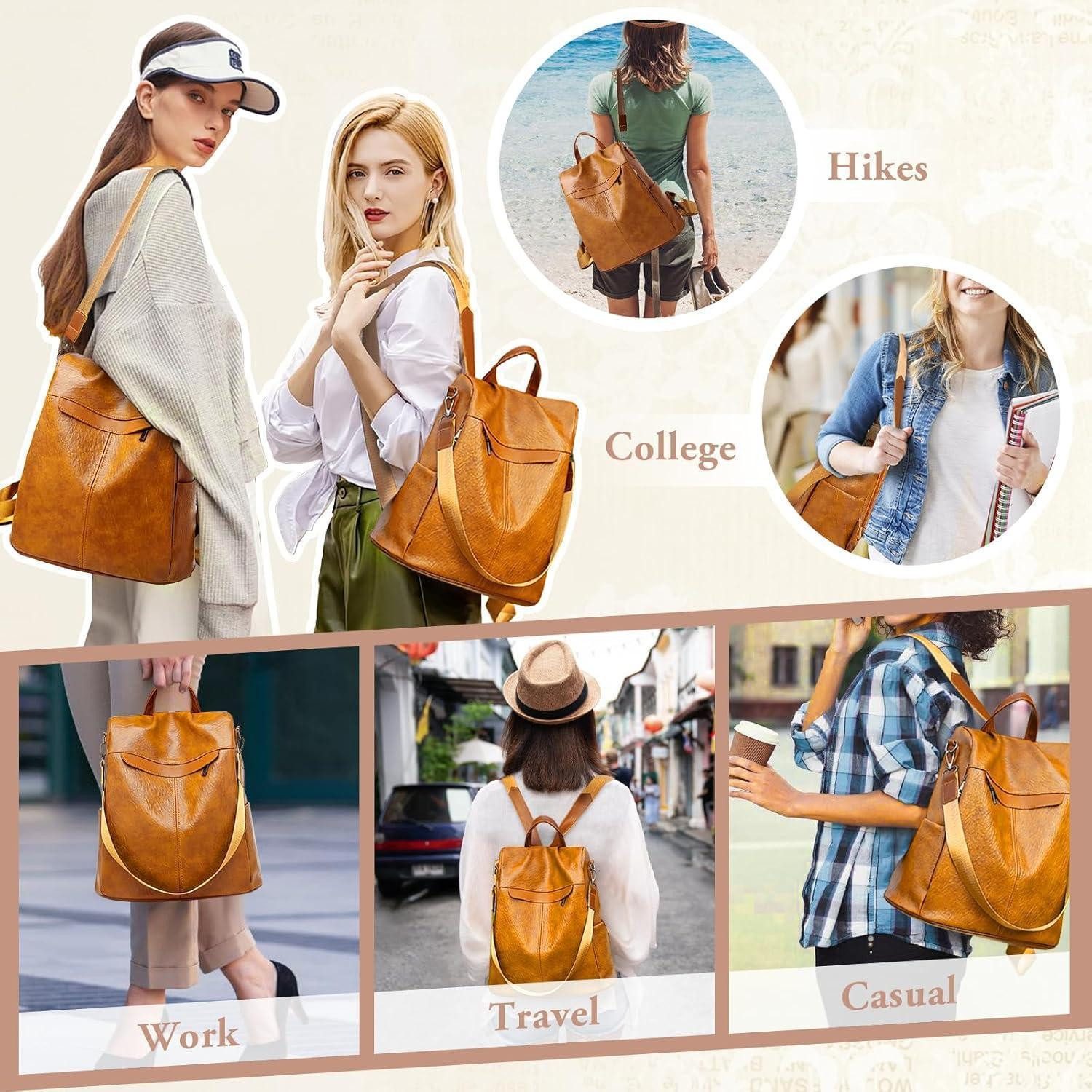 LuxusKollektion Freizeitrucksack Rucksack Damen wasserdicht diebstahlsicher PU Leder Gelb-braun