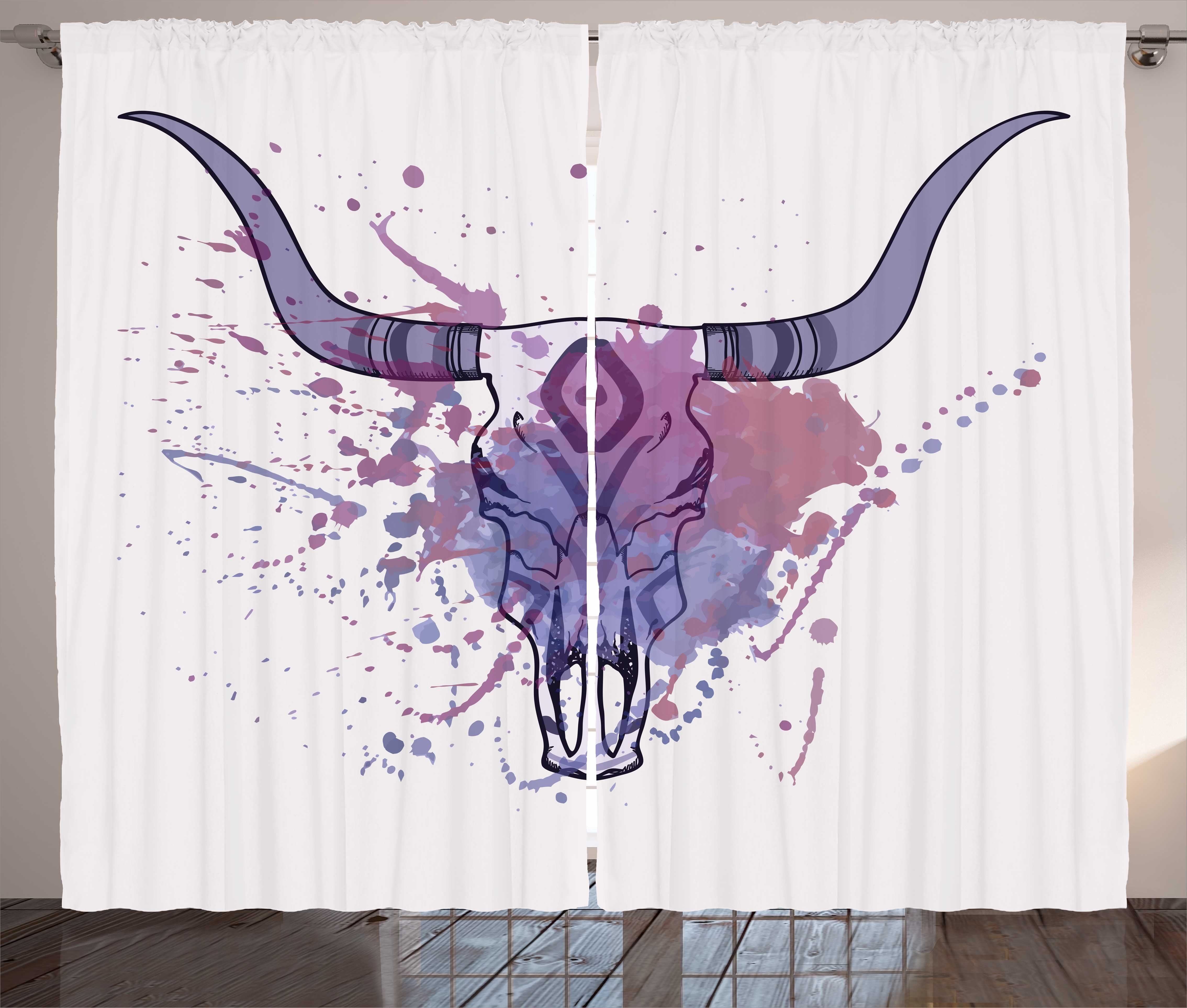 Gardine Spritzern Bull-Schädel Schlaufen Longhorn Kräuselband Schlafzimmer mit und Haken, Abakuhaus, Vorhang mit