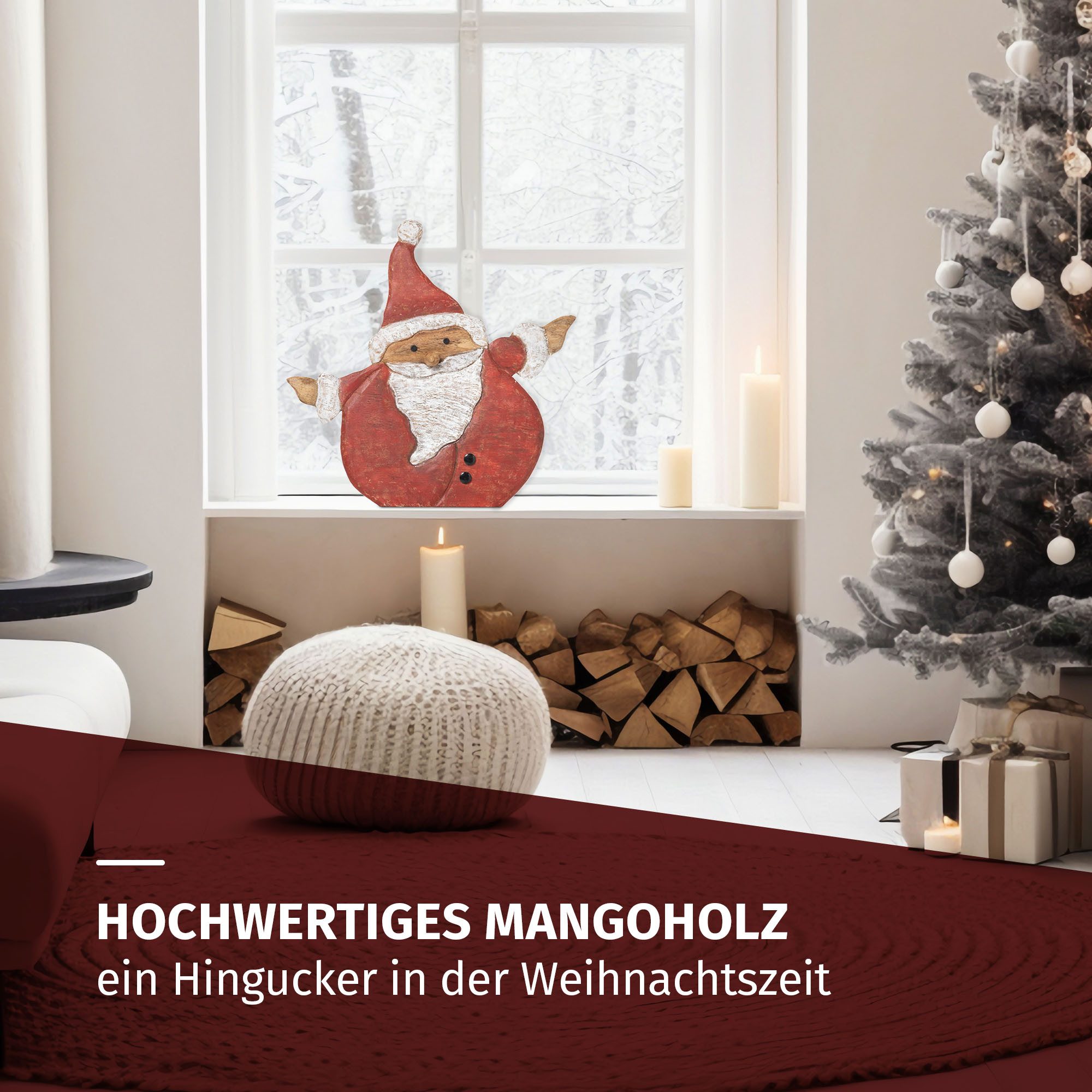 Moritz Skulptur Weihnachtsdeko Weihnachtsmann 50 cm aus Mangoholz handbemalt, Holz, Tischdeko, Fensterdeko, Wanddeko, Holzdeko, Weihnachtsdeko