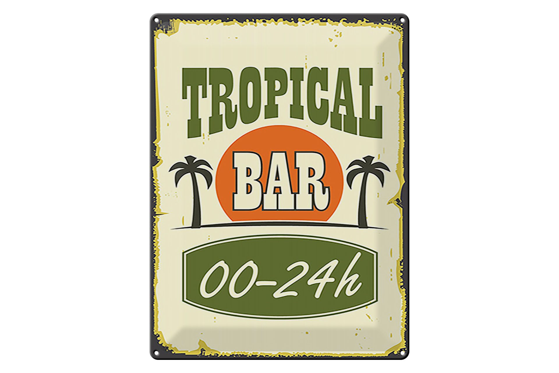 Femer GmbH Metallschild 30x40cm Tropical Bar 00 - 24 h, (1 St), gewölbte Oberfläche, abgerundete Ecken, umgeschlagene Kanten