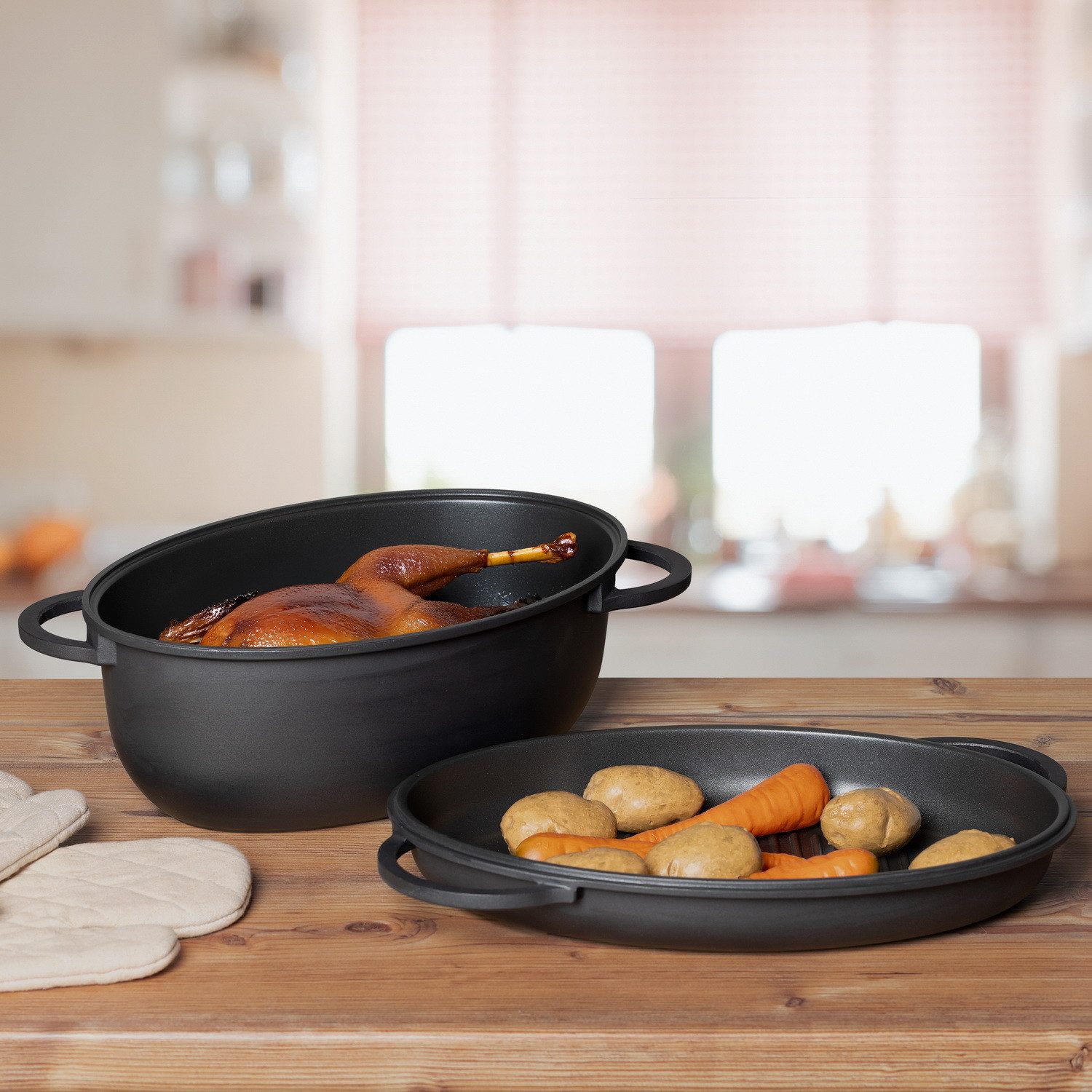 Haushalt International Bräter 2in1 Backofen-Brattopf "Cherware" Backofentopf Kochtopf, Aluminiumguss, Deckel als Grillpfanne nutzbar – Bild 3 von 5