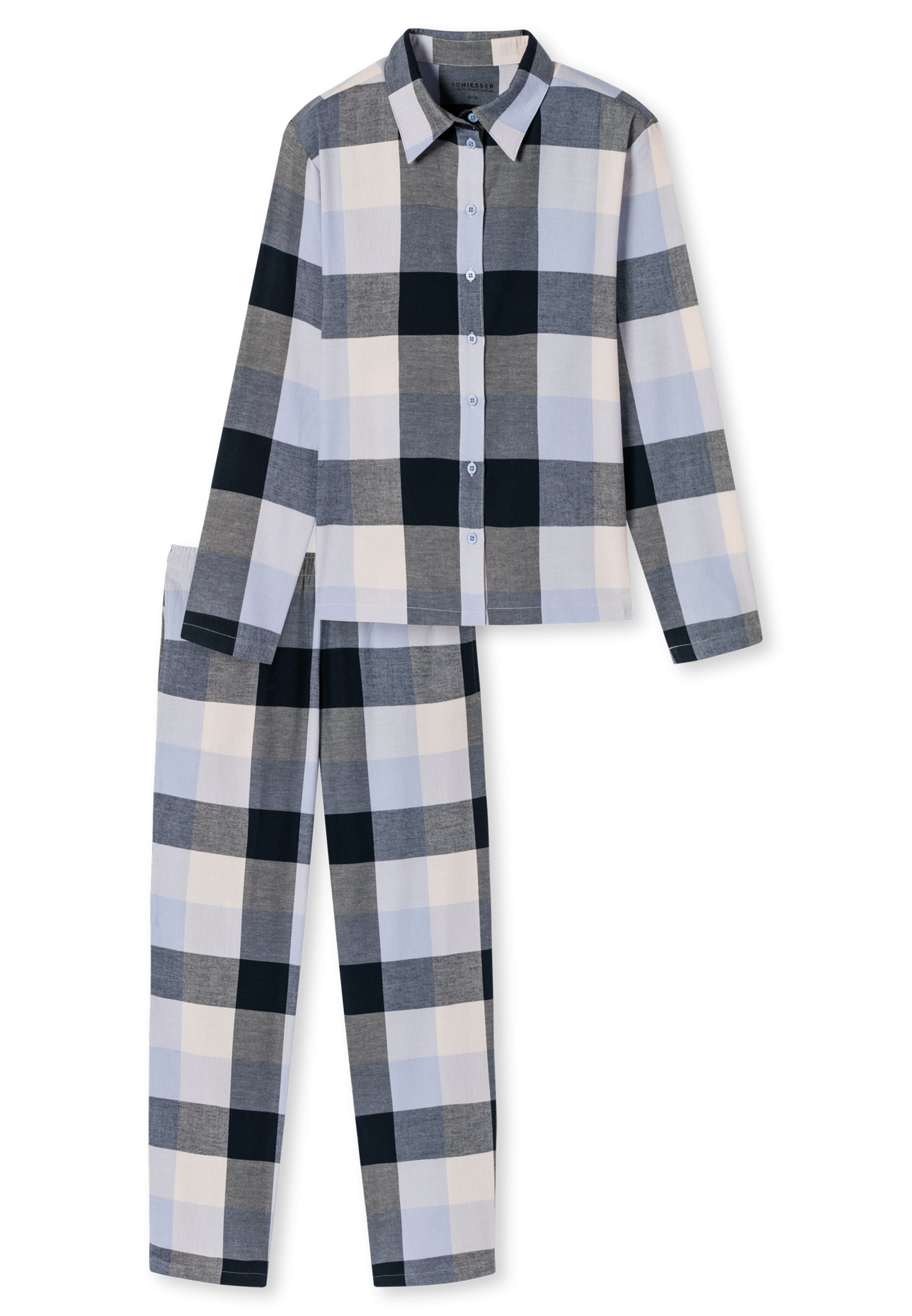 Baumwolle - mit und Knopfleiste 2 Premium Cotton Selected! (Set, tlg) Pyjama Reverskragen Pyjama Organic - Web Schiesser Oberteil Graublau