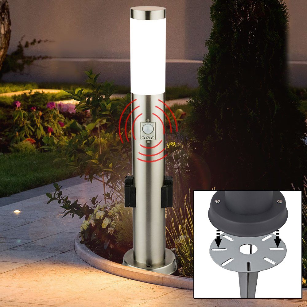 etc-shop LED Außen-Stehlampe, Leuchtmittel inklusive, Warmweiß, Außen Leuchte Steckdosen Garten Steh Steck Lampe Edelstahl