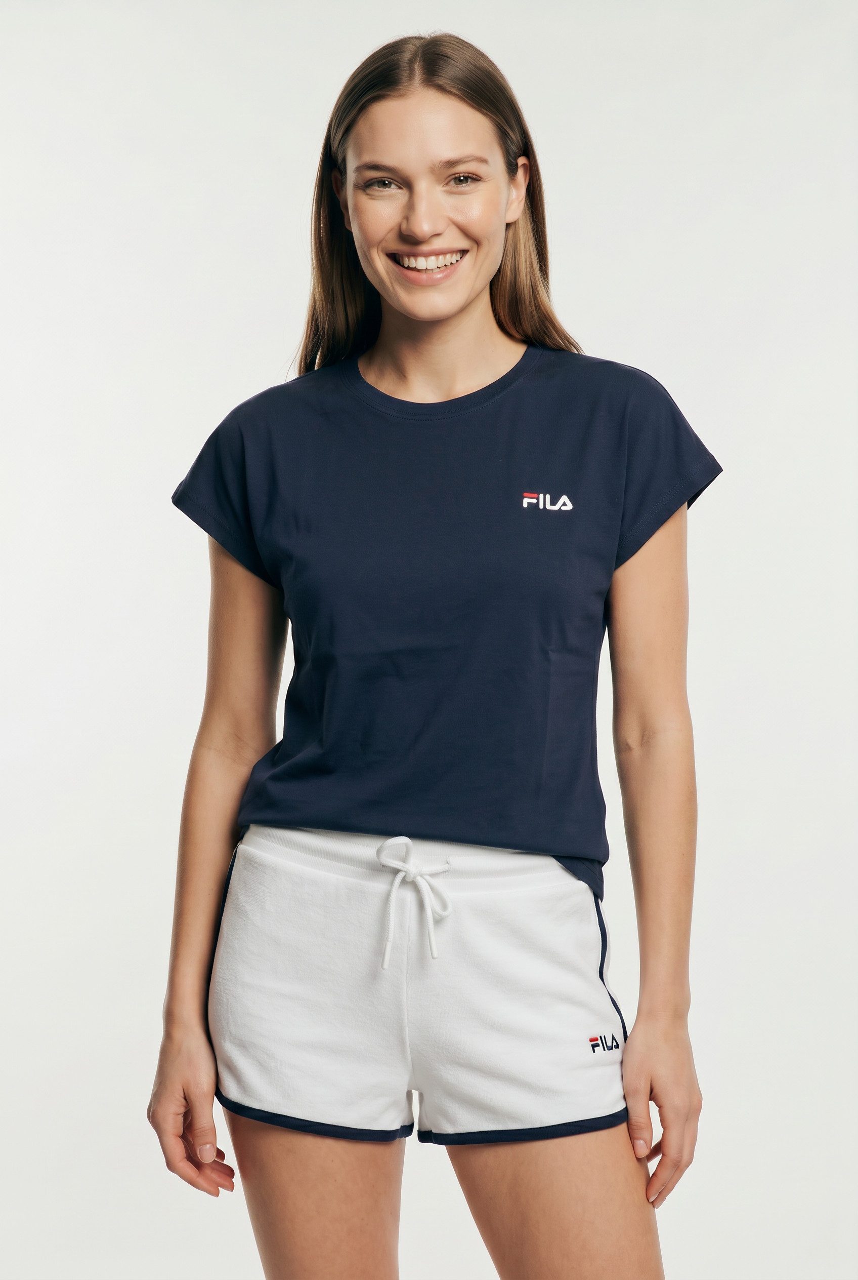 Fila Shorty WOMAN JERSEY TOP + TERRY SPONGE SHORTS PYJAMAS (2 tlg) mit kontrastreichen Paspeldetails