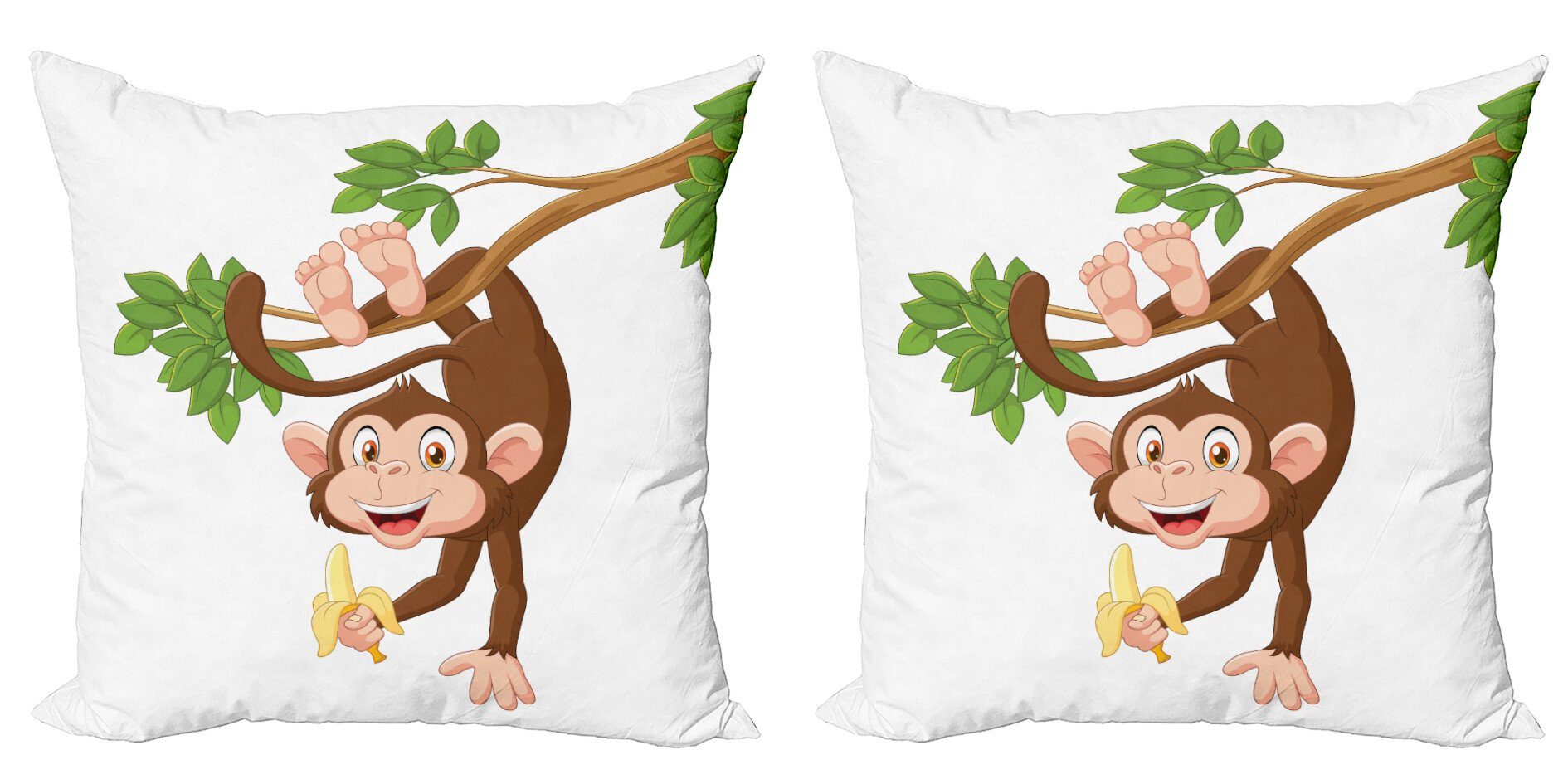 Kissenbezüge Modern Accent Doppelseitiger Digitaldruck, Abakuhaus (2 Stück), Karikatur Affe mit Bananen-Baum