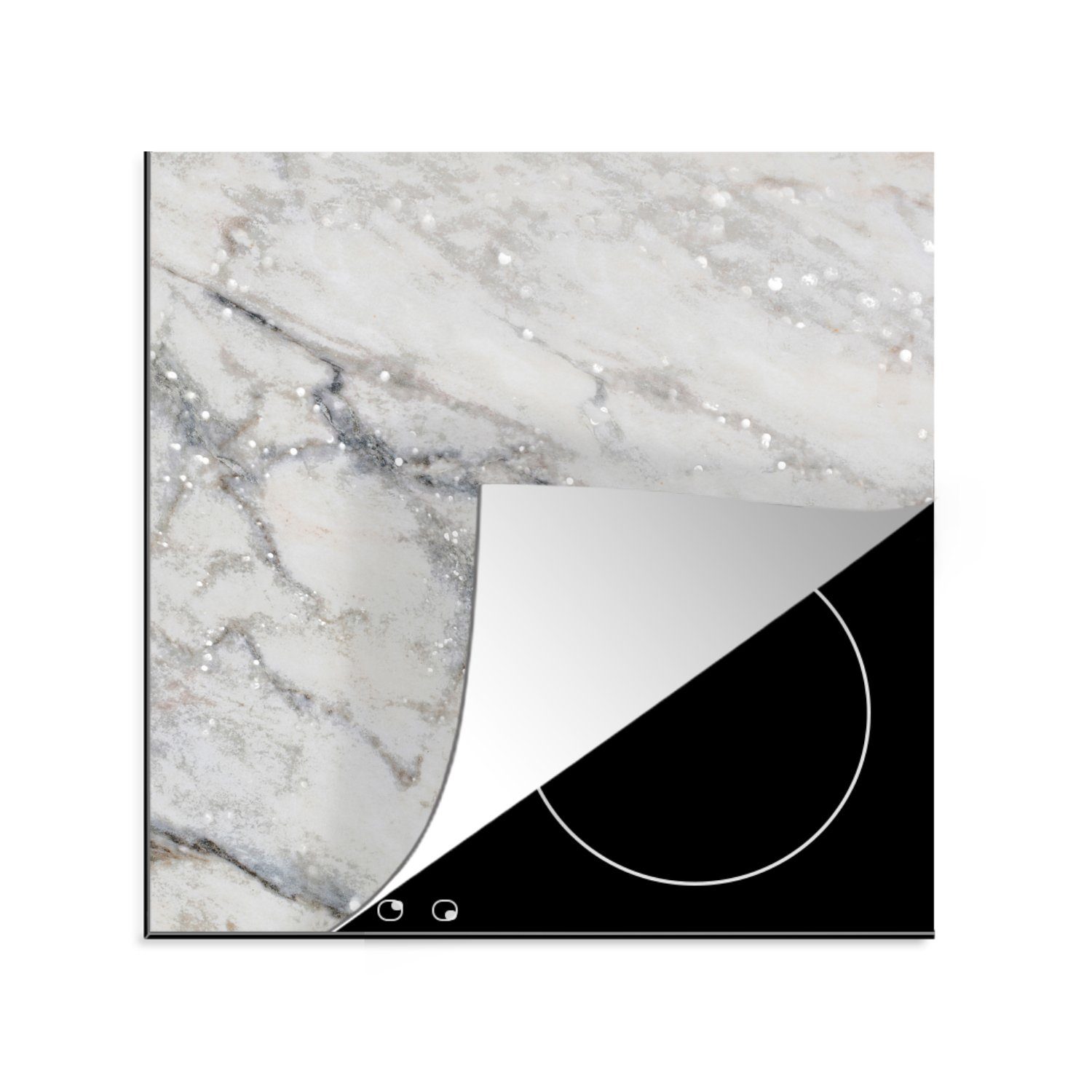 Grau, 78x78 Weiß (1 tlg), für Herdblende-/Abdeckplatte Arbeitsplatte cm, Vinyl, - Ceranfeldabdeckung, küche MuchoWow Marmor -