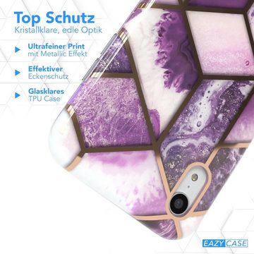 EAZY CASE Handyhülle IMD Fullcover Case für Apple iPhone XR 6,1 Zoll, Marmor Backcover Etui Rückseite kratzfest stoßfest 360 Grad Hülle Lila