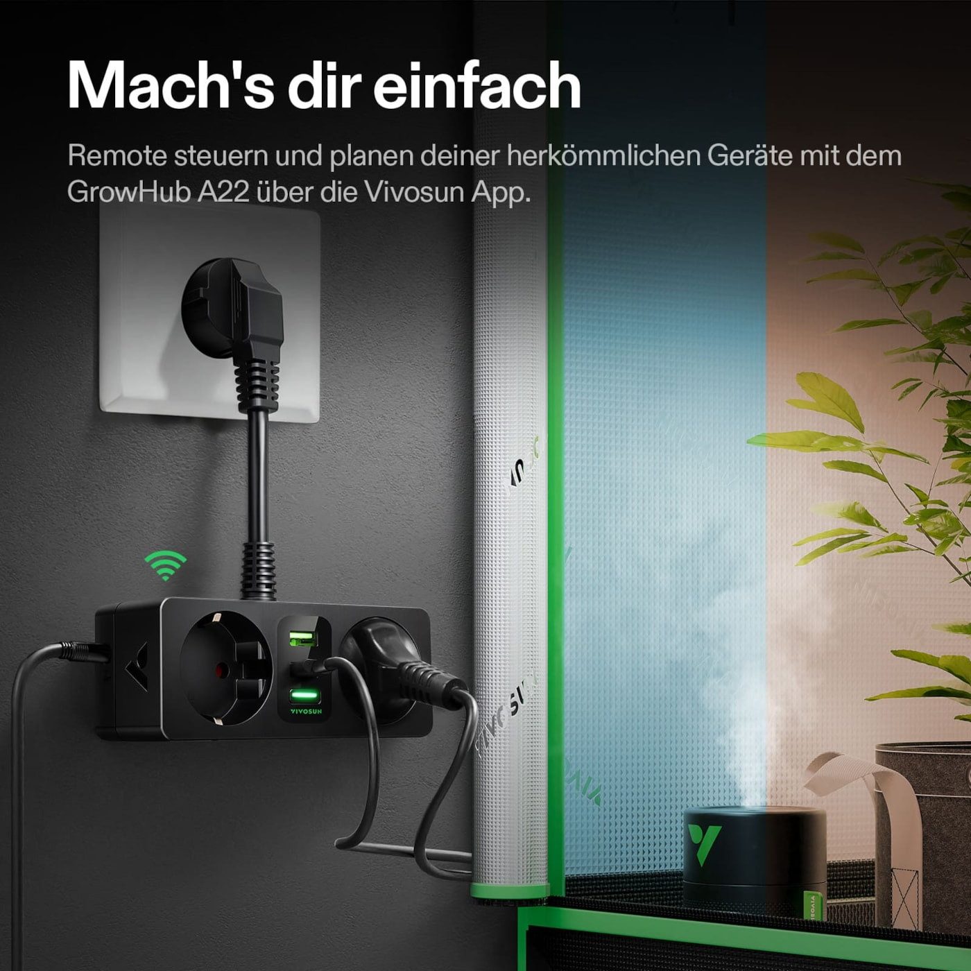 VIVOSUN Vivosun GrowHub Outlet Controller A22 Smarte Zweifach-Steckdosenleiste, Smart Plug Thermostat mit App Steuerung