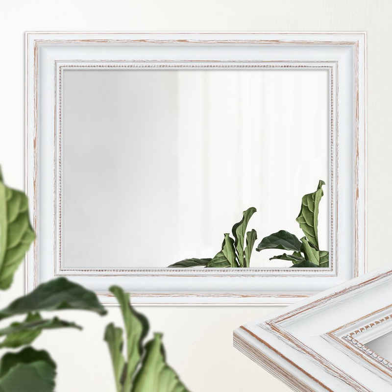 Mende Frames Wandspiegel H550, Weiß, aus Massivholz im Antik Stil