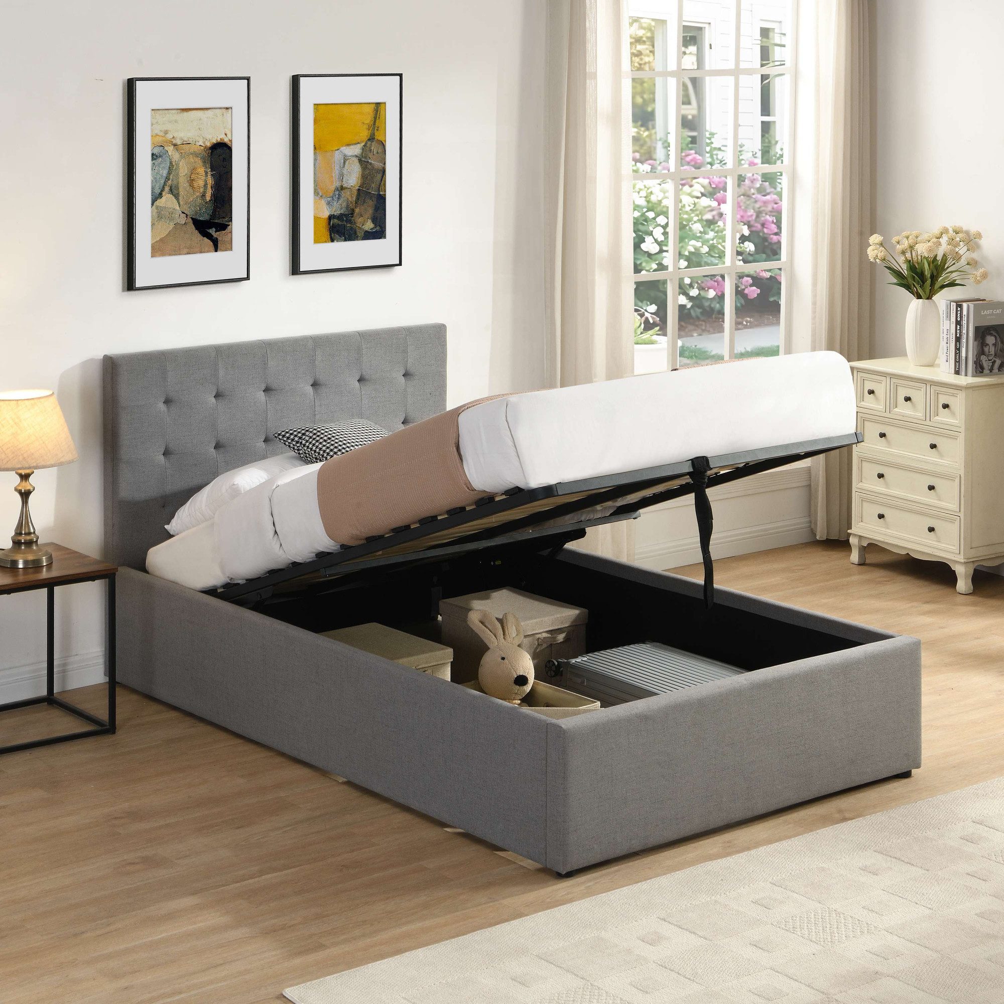 OTTO home Polsterbett Hamar, mit Bettkasten, Stauraum, bis 250 KG belastbar (Liegefläche 140x200cm oder 120x200cm), mit Lattenrost und Knopfsteppung im Kopfteil