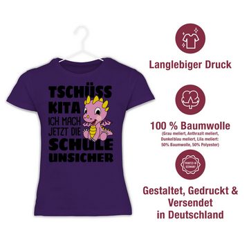 Shirtracer T-Shirt Tschüss Kita ich mach jetzt die Schule unsicher! Mit rosa Drachen Einschulung Mädchen