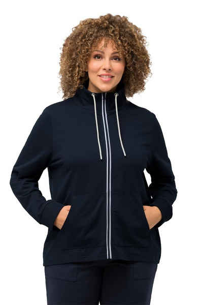 Ulla Popken Sweatjacke Sweatjacke Stehkragen Kängurutasche hinten länger