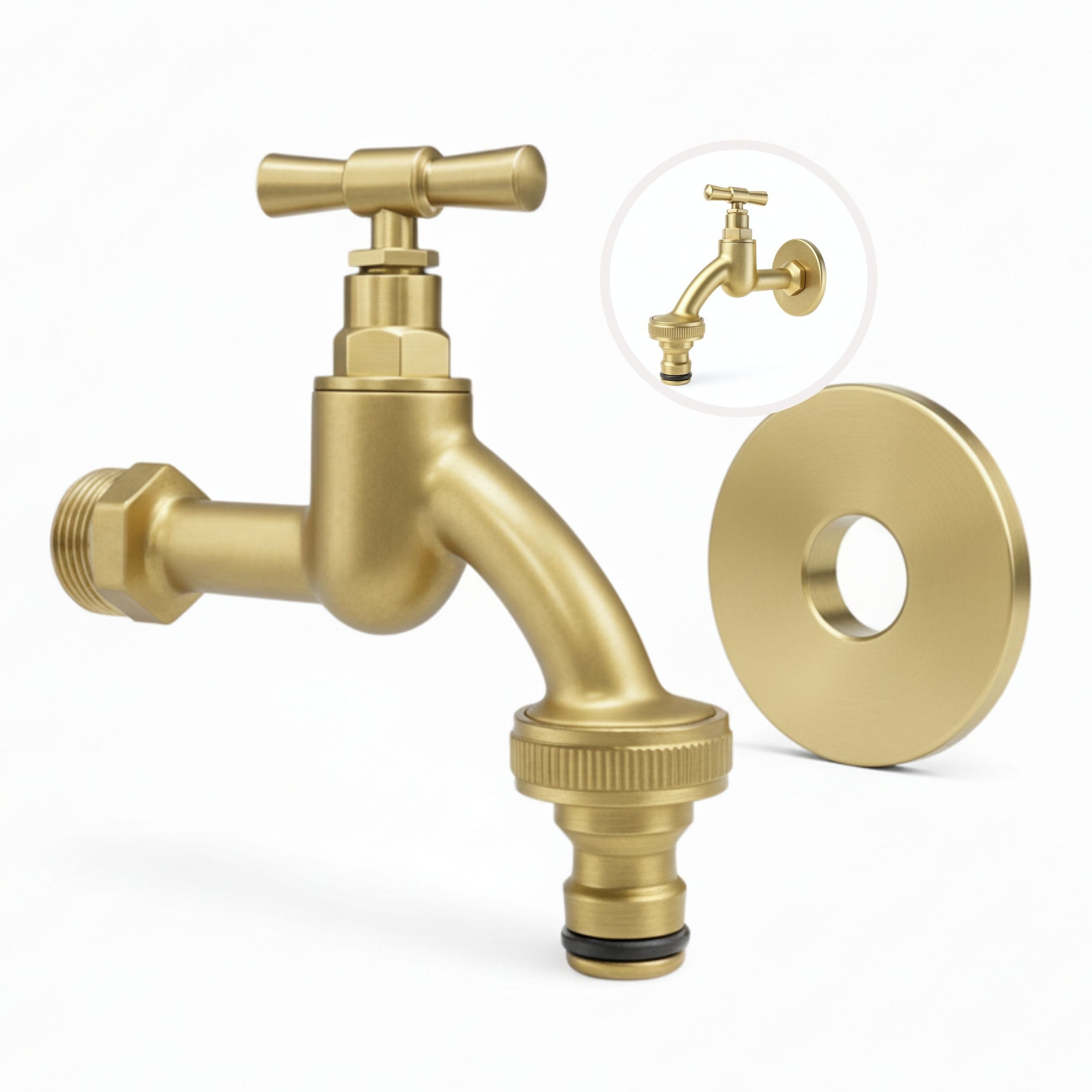 LIVLIG Kugelhahn Wasserhahn Garten, Außenwasserhahn mit Rosettengarnitur 1/2 Zoll, frostsicher, pulverbeschichtet, goldene Akzente