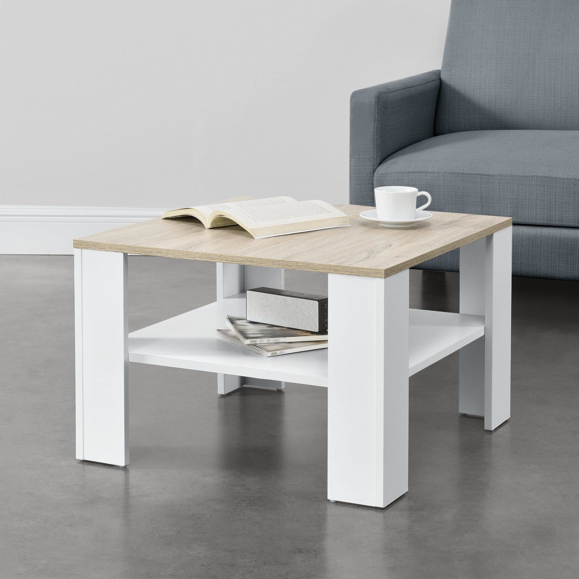 en.casa Couchtisch, »Aachen« Wohnzimmertisch 60x60x40cm Weiß/Eiche-Optik günstig online kaufen