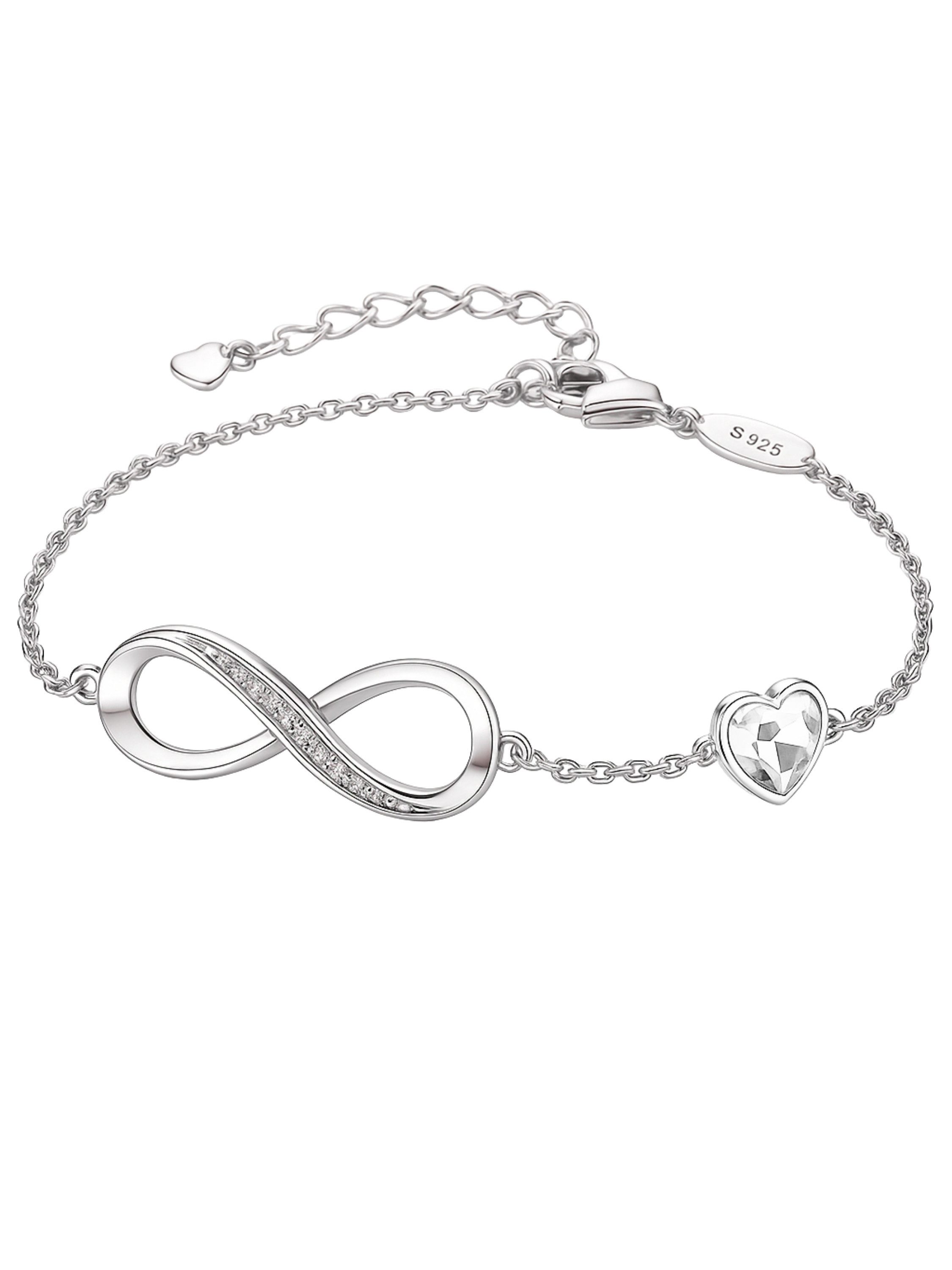 S&T Design Silberarmband Infinity Armband Damen 925 Sterling Silber Unendlichkeit Herz (Echt Silber, inkl. Verpackung), Verstellbares Armband – Geschenk für Frau, Freundin & Mutter