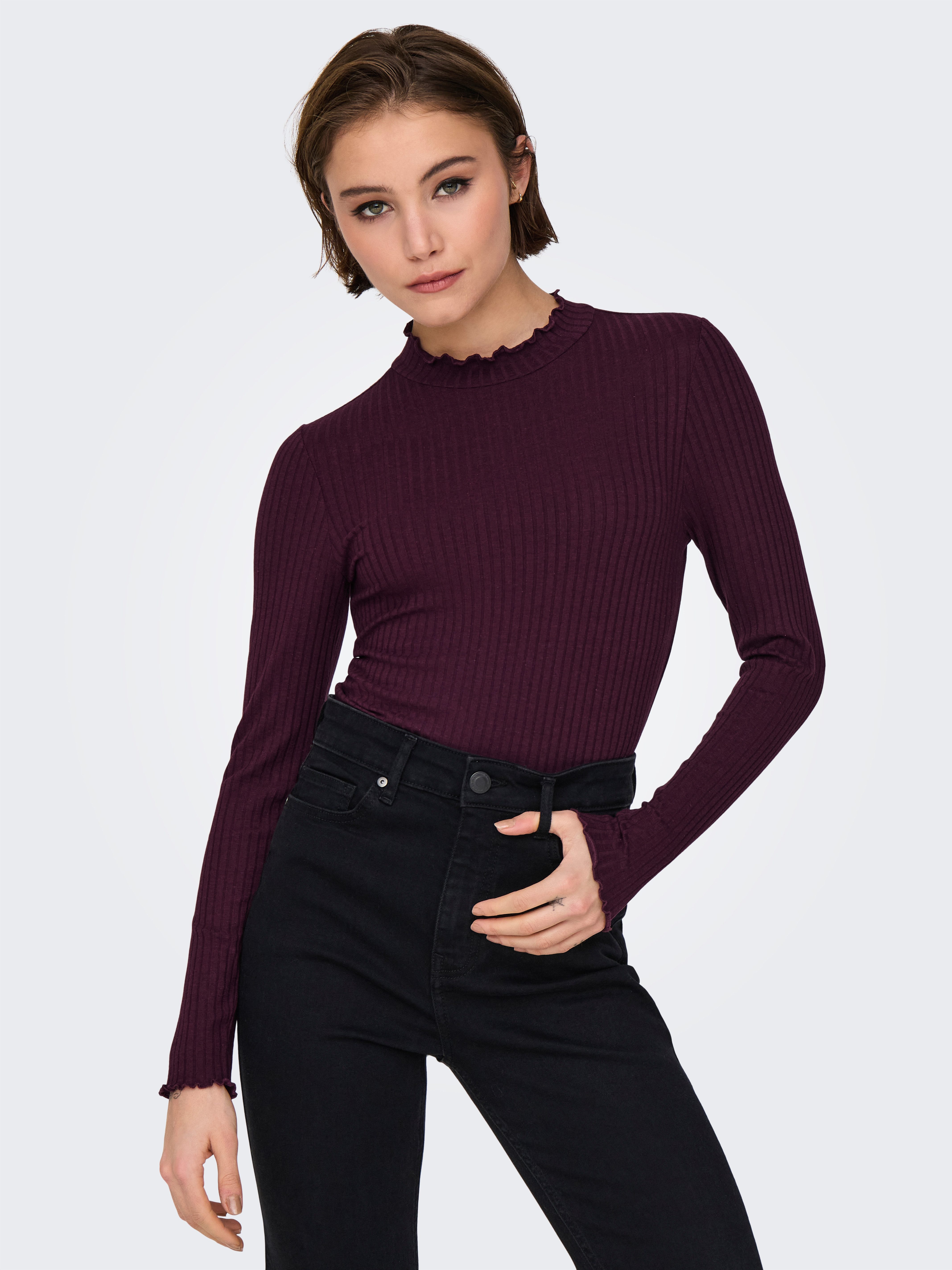 JDY Langarmbluse JDYFRANSISKA L/S HIGHNECK TOP JRS NOOS mit gewellten Säume günstig online kaufen