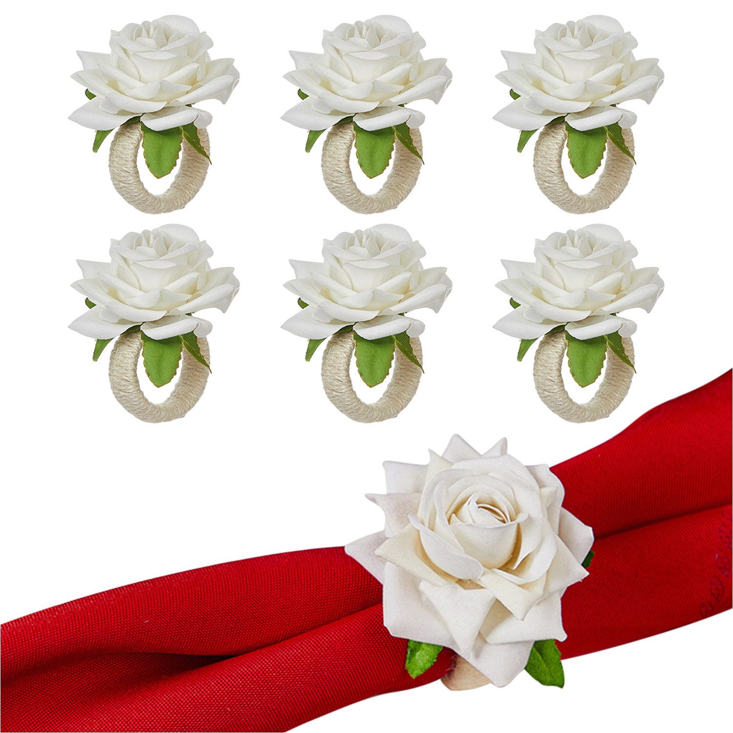Refttenw Серветкиring Festlicher Серветкиring,Serviettenringe Rosen, Tischdeko, 6 Stück