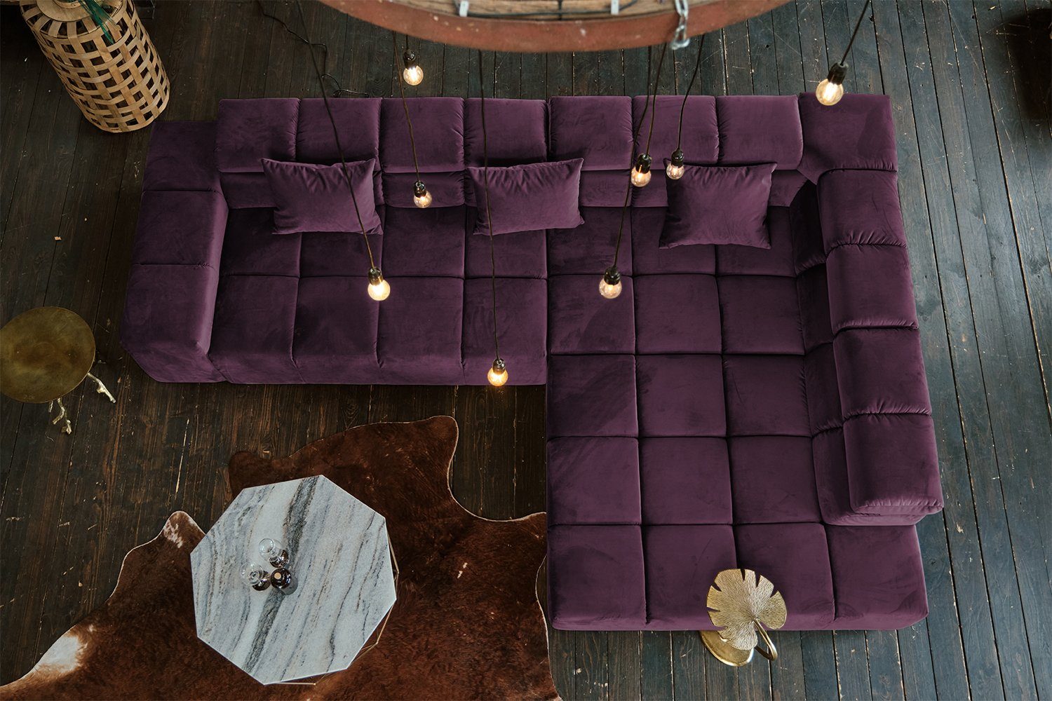 KAWOLA Ecksofa NEVADA, Sofa Velvet, versch. versch. und Farben Ausführungen purple