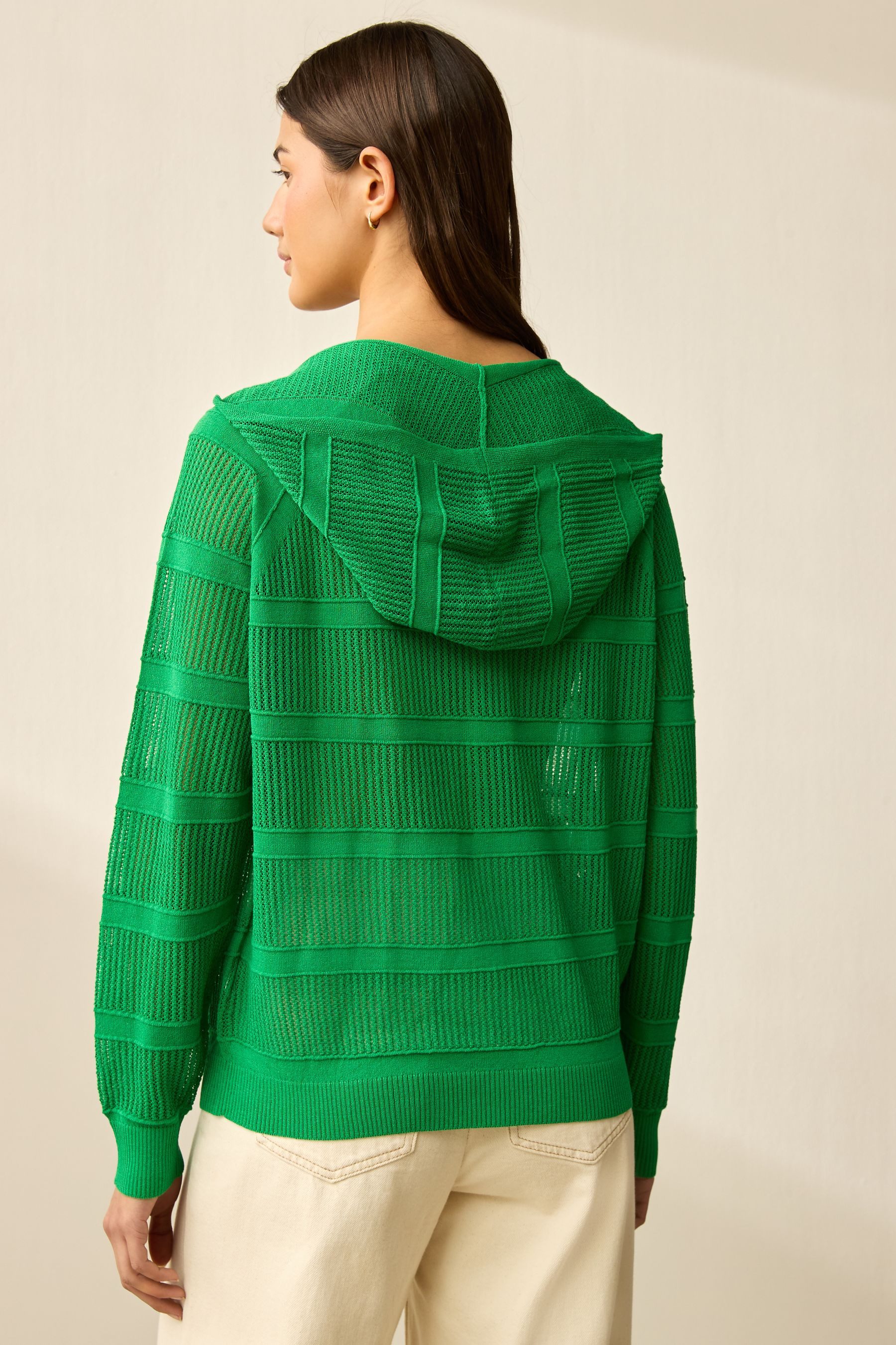 Next Strickjacke Leichte Kapuzen-Strickjacke mit Meshmuster günstig online kaufen