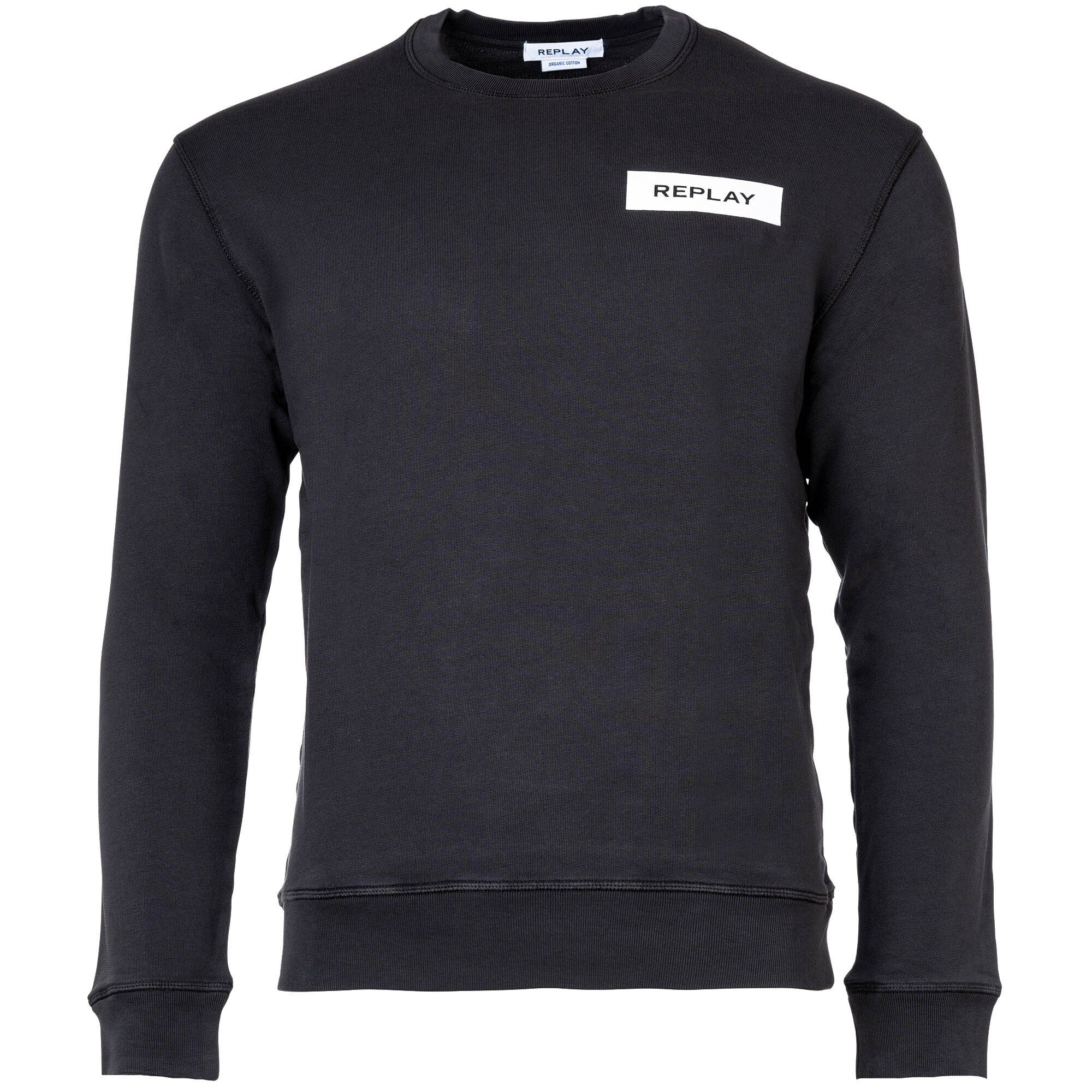 Replay Sweatshirt Herren Sweater, Organic Schwarz Sweatshirt Rundhals, 