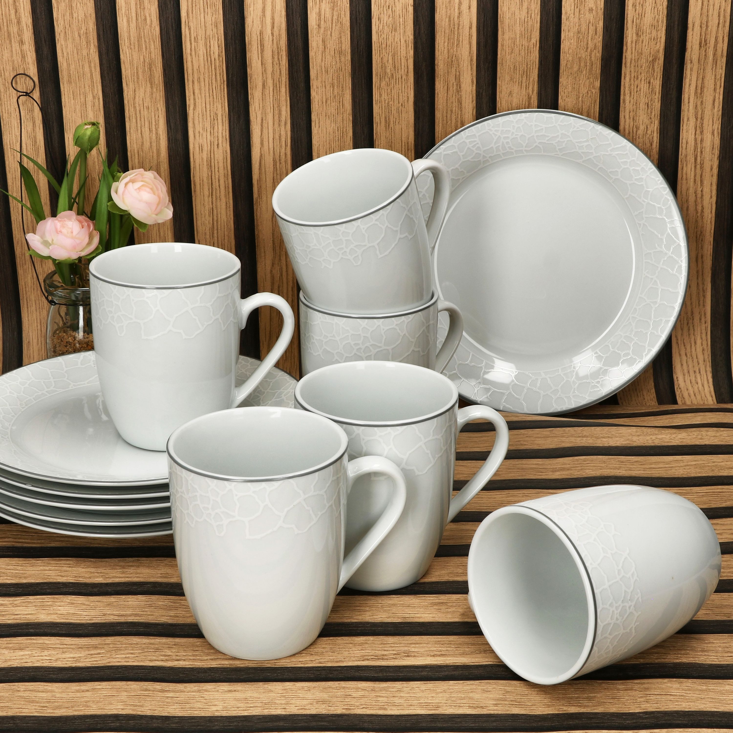 MamboCat Kaffeeservice MamboCat Venedig 12tlg Frühstücksset Porzellan Kuchentellern Bechern, Porzellan