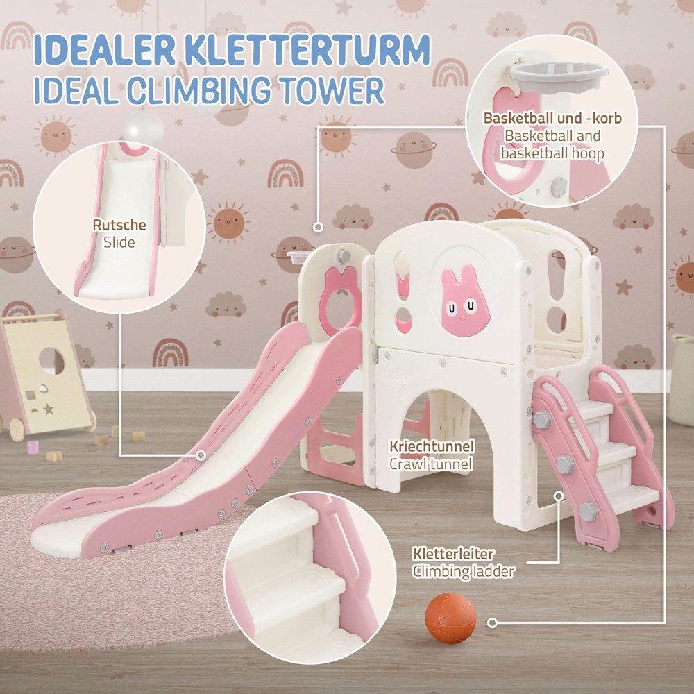 Joyz Rutsche Kinderrutsche 5 in 1 mit Spielturm Rutsche & Basketballkorb Spielplatz, Spielzeug Set für Kinder Spielgerüst ab 3 Jahren Rosa Indoor Outdoor – Bild 5 von 5