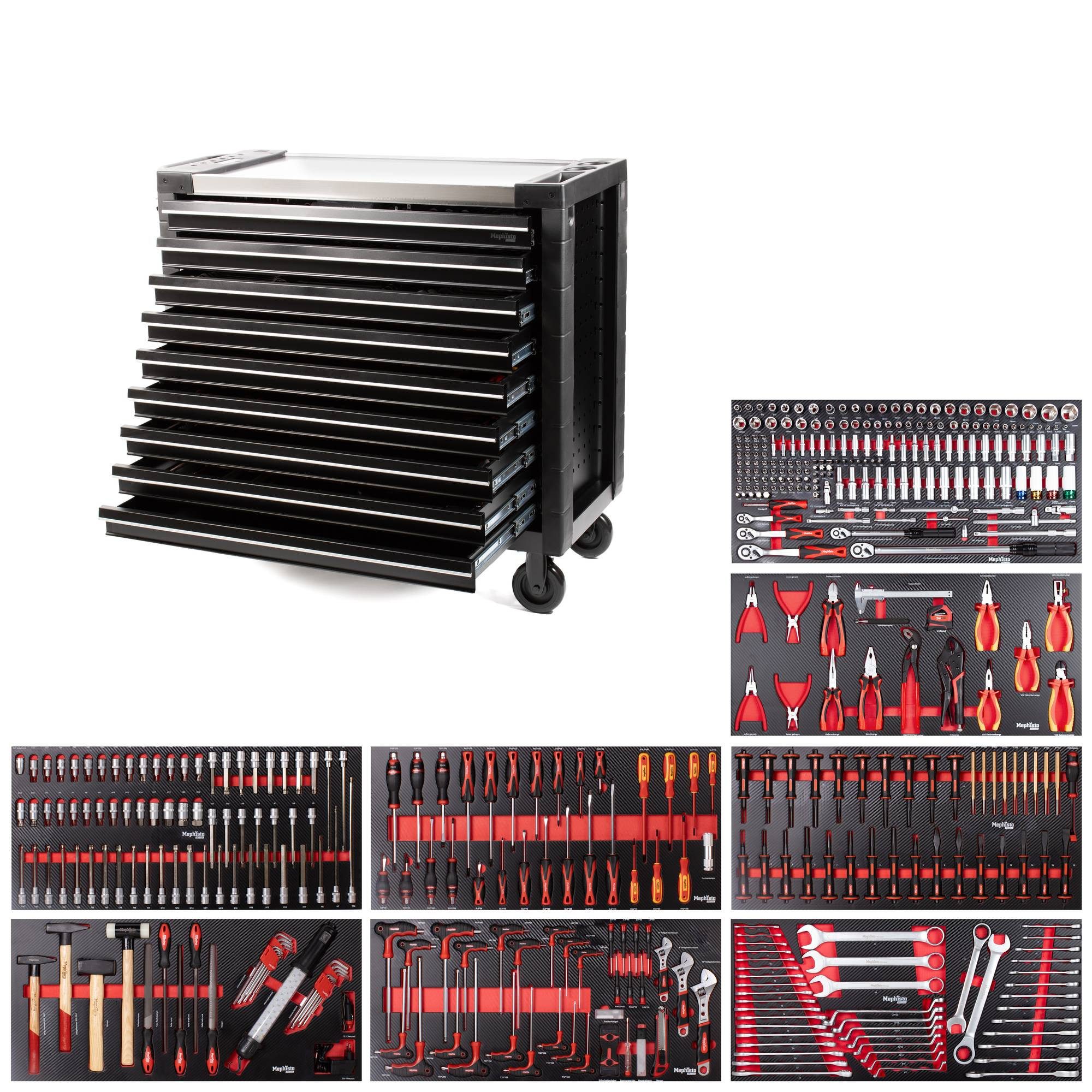 Mephisto-Tools Werkzeugwagen, (umfangreich bestückt), 9 abschließbare Schubladen, Werkzeug ist aus hochwertigem CRV