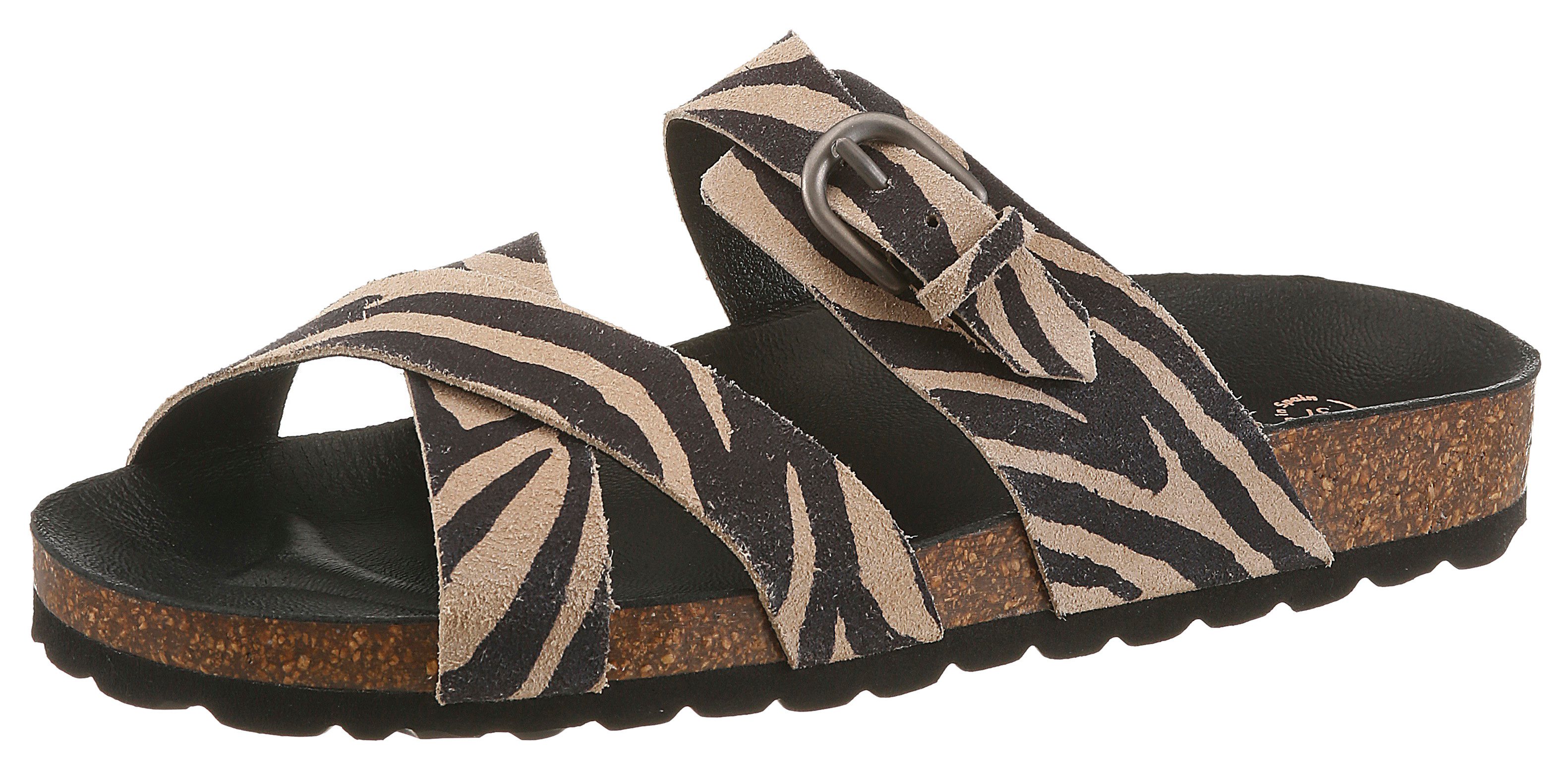 VERBENAS RUBI ZEBRA Pantolette Sommerschuh, Strandschuh, Hausschuh mit verstellbarer Schnalle