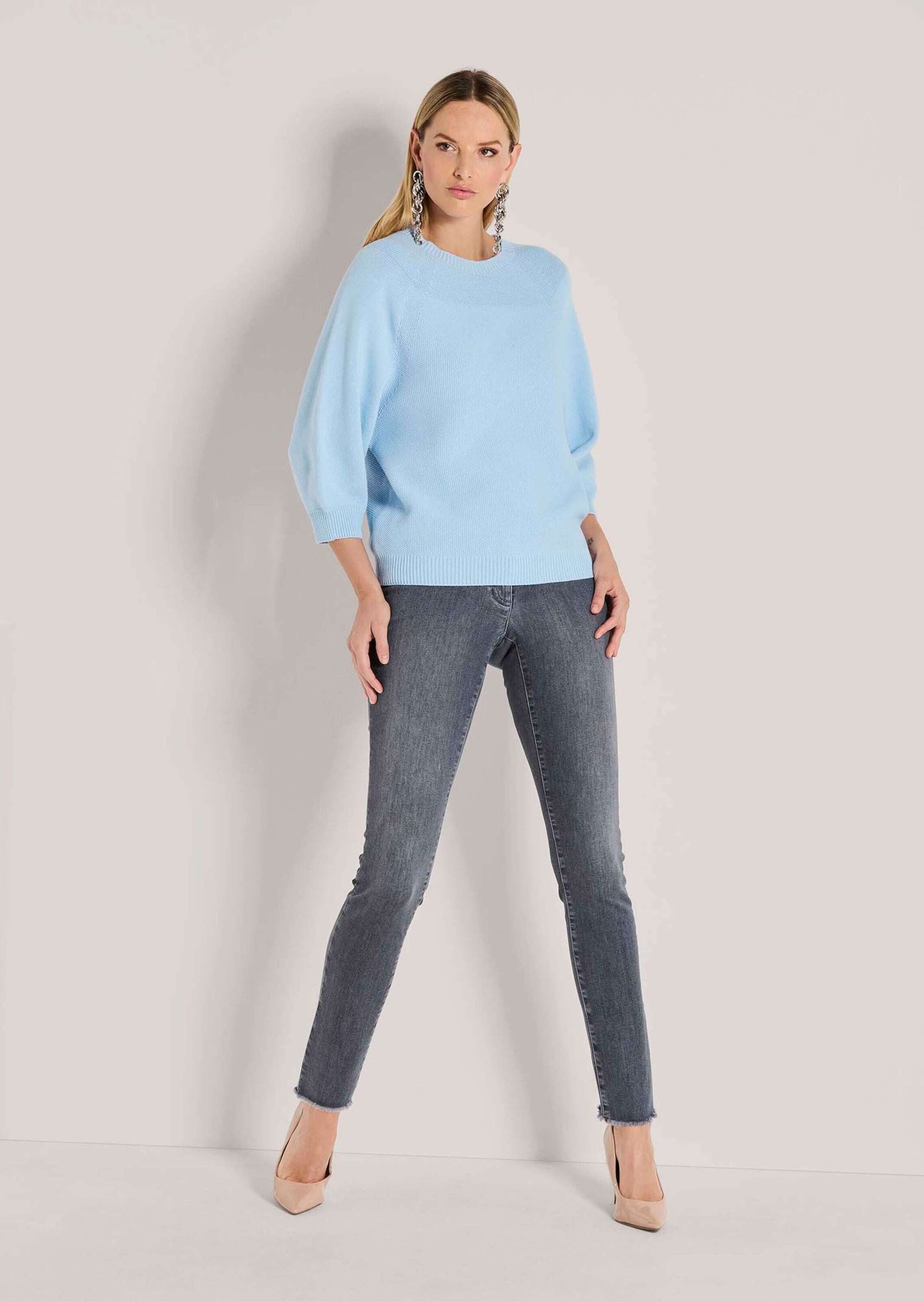 MADELEINE Strickpullover Zeitloser Baumwollpullover mit Perlfang-Muster Herbstpullover mit 3/4-Ärmeln und Rundhals