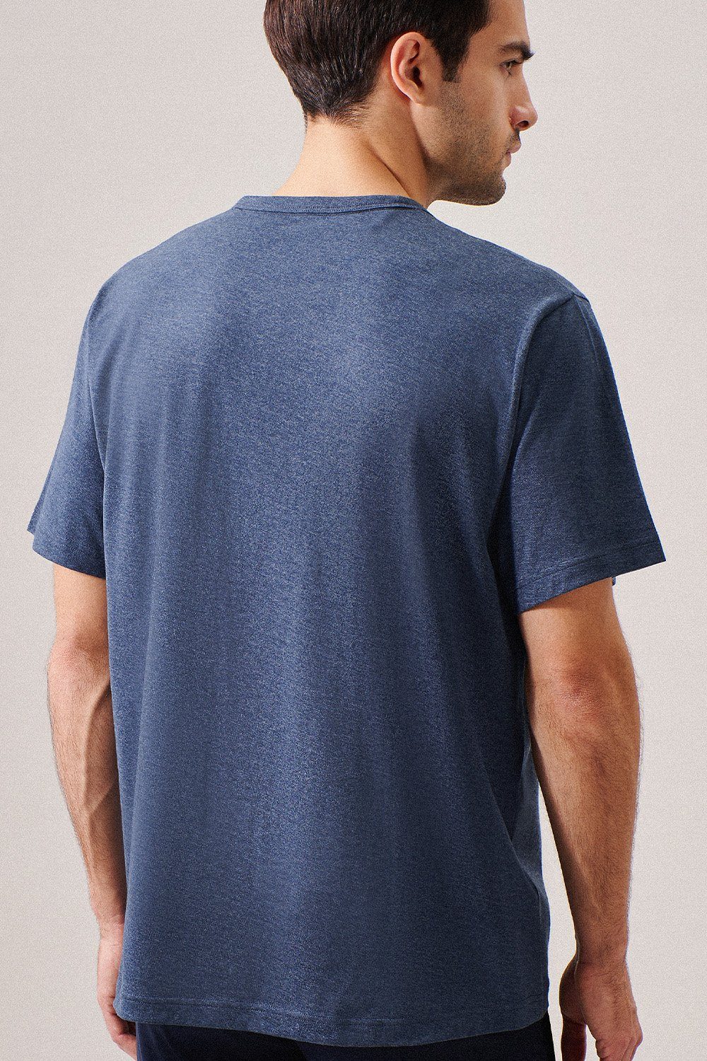 melange T-Shirt Kurzarmshirt blue seidensticker 106750