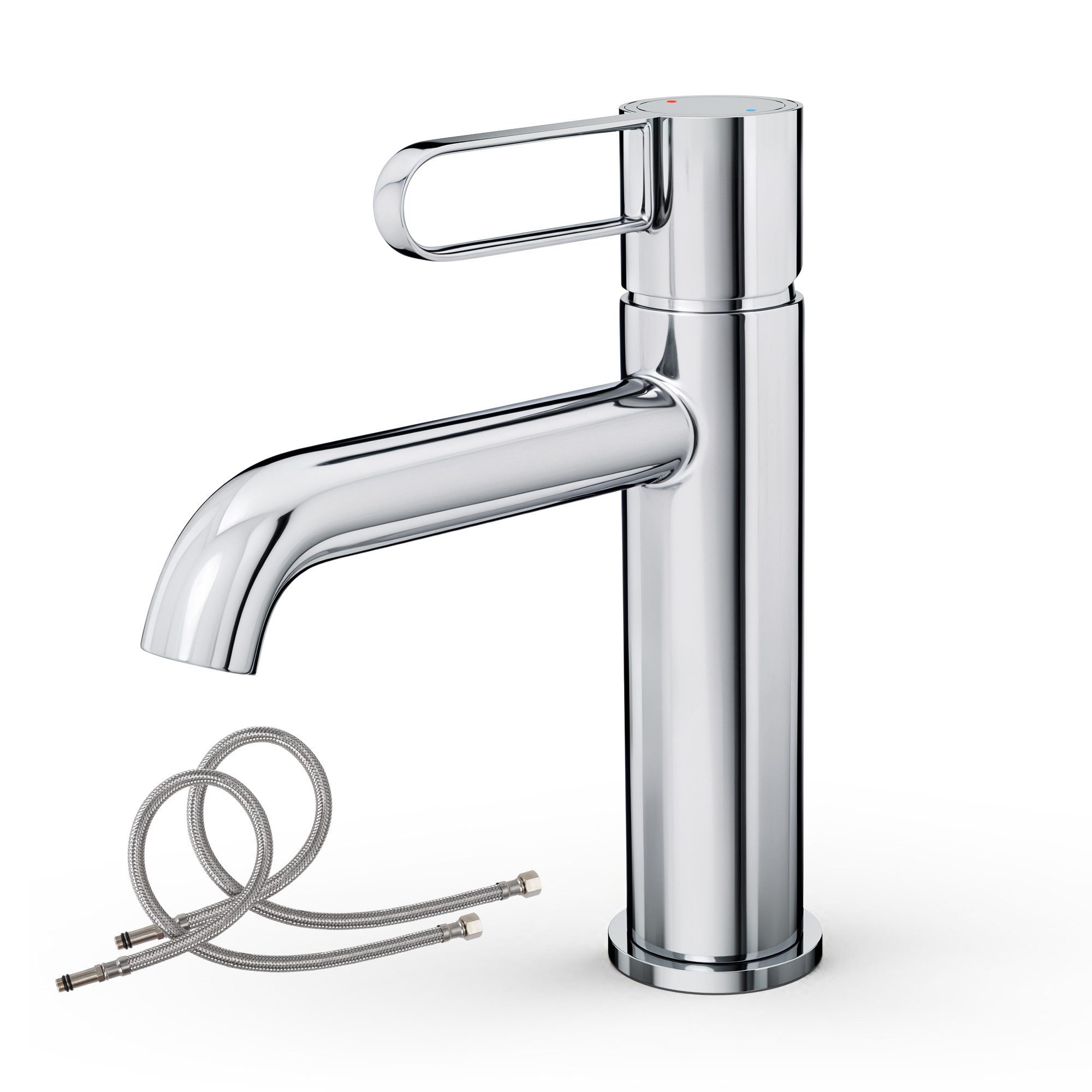 Alphabath Waschtischarmatur (Set, Bad Wasserhahn mit einem 3/8"-Zoll-Kompressionsschläuche) Messinggehäuse Keramikkartusche Einhebelmischer Chrom Badarmatur