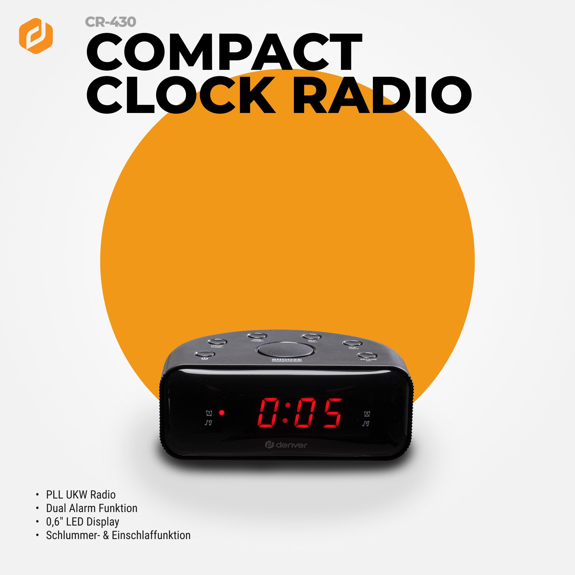 Denver Radiowecker CR-430 10 FM-Speicher, Wecken per Radio oder Buzzer, 10 FM-Speicherplätze