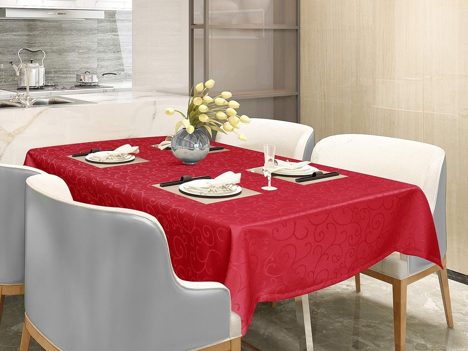 EUGAD Tischdecke (1-tlg), Damast Ornamente, mit Saum, Abwaschbar und Bügelf günstig online kaufen