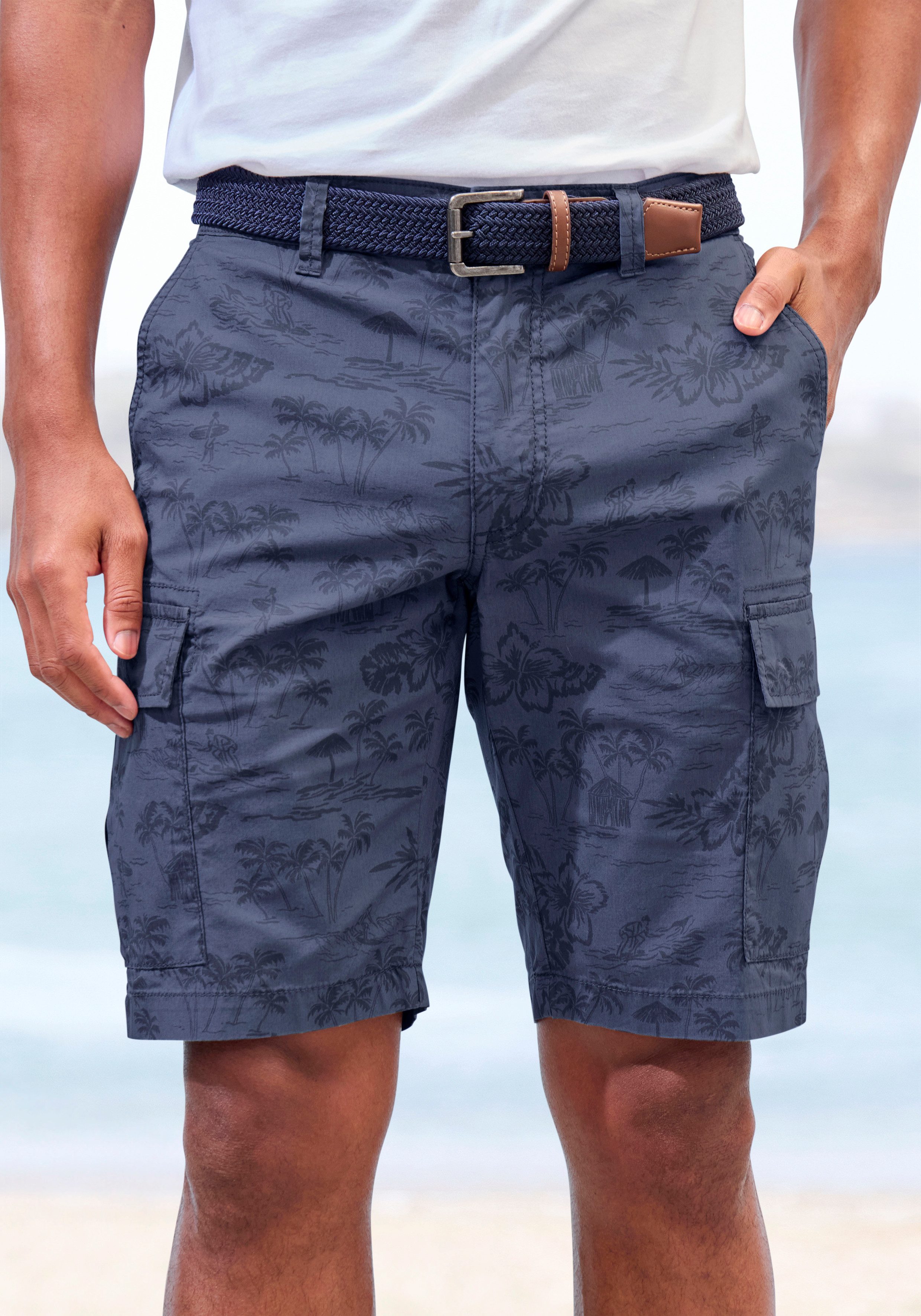 John Devin Cargoshorts - Bermuda mit Cargotaschen und sommerlichem Palmen Druck Shorts aus elastischer Baumwolle, modisch bedruckt