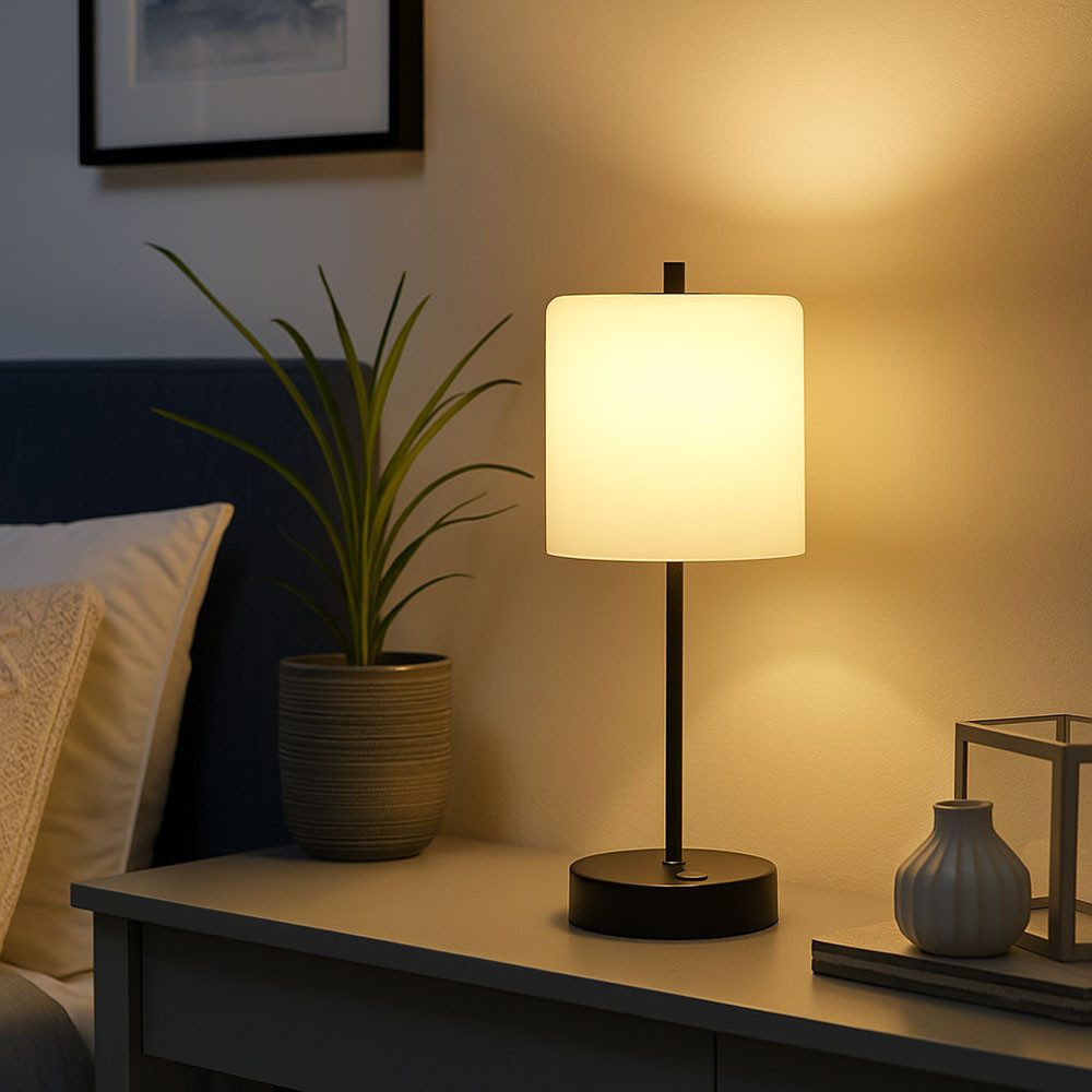 FISCHER & HONSEL LED Tischleuchte, LED-Leuchtmittel fest verbaut, Farbwechsel, Neutralweiß, Kaltweiß, Warmweiß, Tageslichtweiß, LED Tischleuchte Beistelllampe sandschwarz Touchdimmer Akku H 34,5 cm