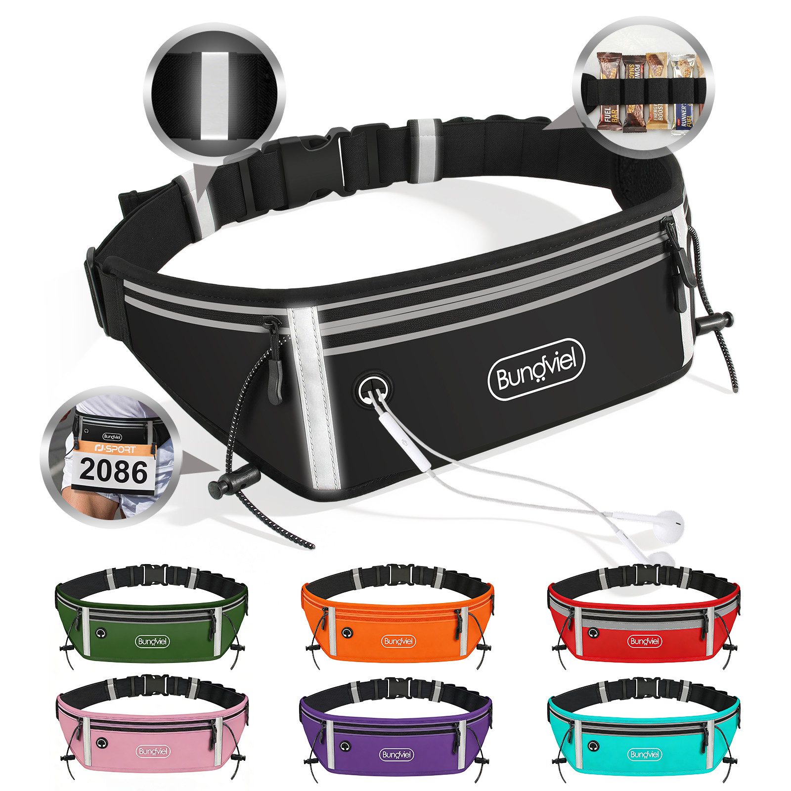 Bundviel Laufgürtel Laufgürtel für Handy, Laufgürtel wasserdicht & verstellbar, universal Wasserabweisende Hüfttasche Bauchtasche Laufgürtel Joggingtasche