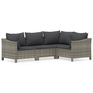 vidaXL Gartenlounge-Set 4-tlg. Garten-Lounge-Set mit Kissen Grau Poly Rattan, (1-tlg)