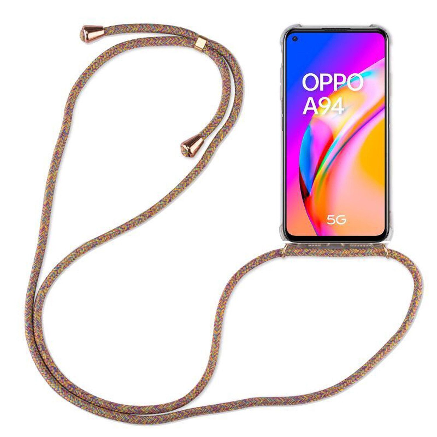betterfon Handykette für Oppo A94 5G Handyhülle mit Band & Kordel Bumper Rainbow, Hände frei – mit Silikonhülle & Schnur für flexiblen Alltag