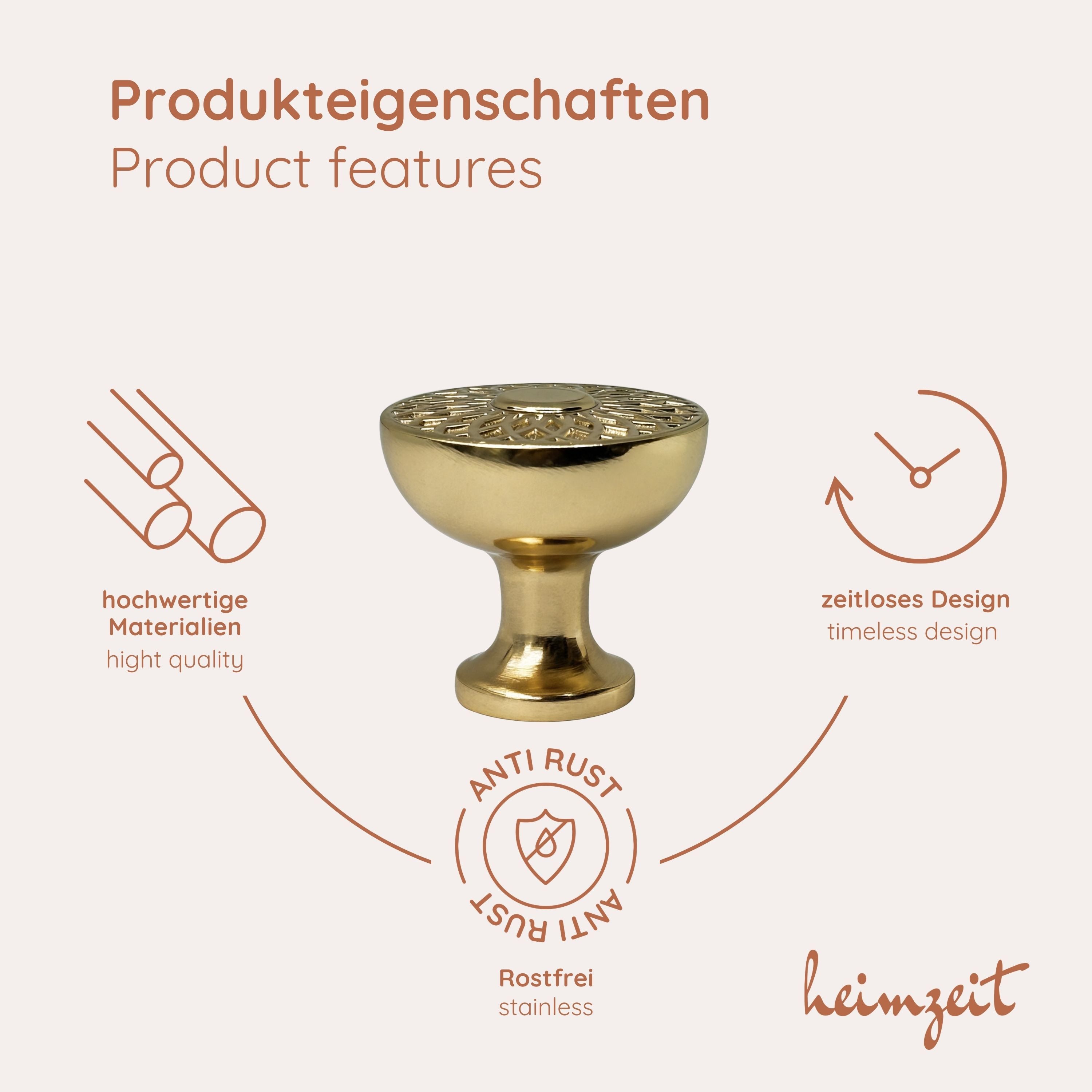 heimzeit Möbelgriff heimzeit Möbelknöpfe Urban - 8 Stück (Set), für Schubladen, Türen und Kommoden, inkl. Schraube – Bild 3 von 5
