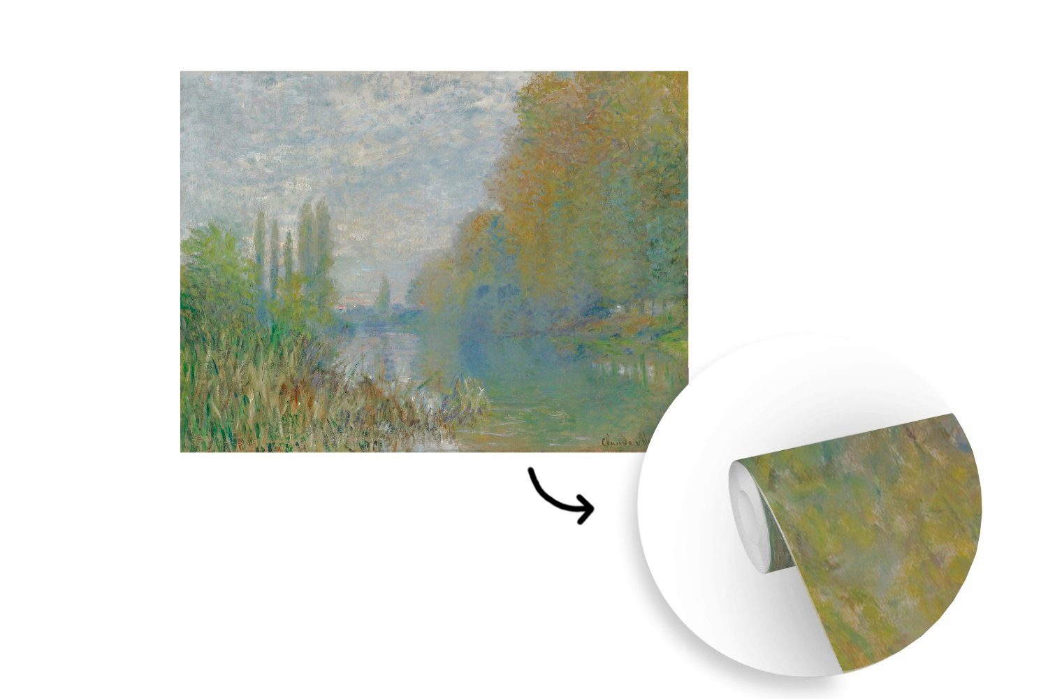 St), Vinyl im Kinderzimmer, Herbst Seine-Ufer Tapete bedruckt, (6 Claude Wallpaper Fototapete von Monet, Gemälde Schlafzimmer, Matt, für Wohnzimmer, MuchoWow -