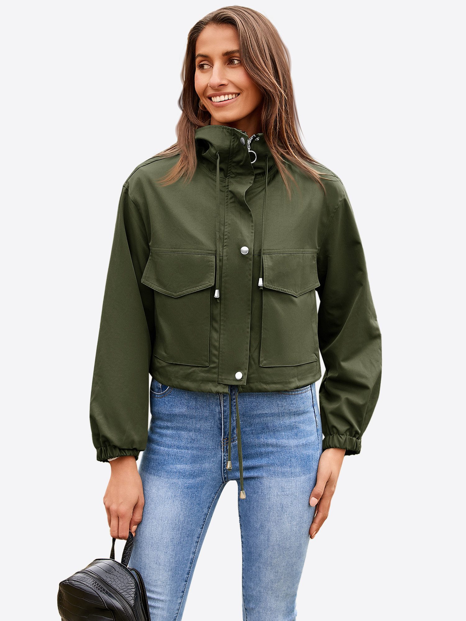 Imily Bela Kurzjacke Damen Oversize Utility Jacke mit Reißverschluss (Packung, 1-St., 1per-Pack) Freizeit