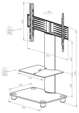 VCM TV Standfuß Ständer Rack Alu Glas Rollen Blino ZW TV-Ständer, (1-tlg)