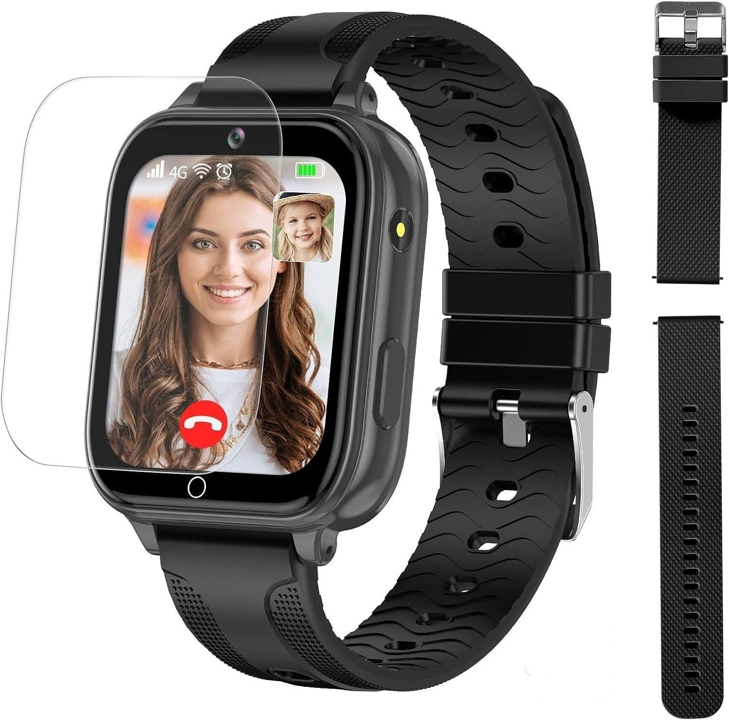 JOVELL für Jungen Mädchen Telefon touchscreen Smartwatch (1.69 Zoll), Mit  4G GPS Videoanruf Kamera Musik Player Gesichtserkennung Geofence