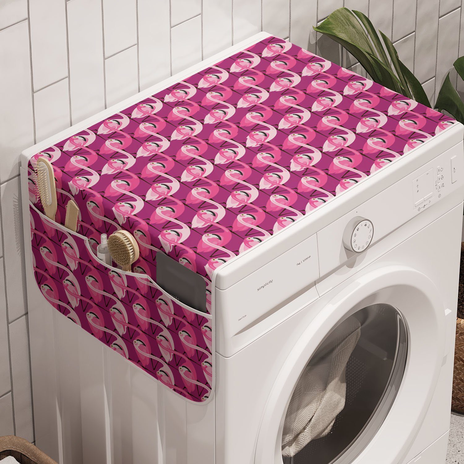 Abakuhaus Badorganizer Anti-Rutsch-Stoffabdeckung für Waschmaschine und Trockner, Tiere Wellenförmige tropischen Flamingos