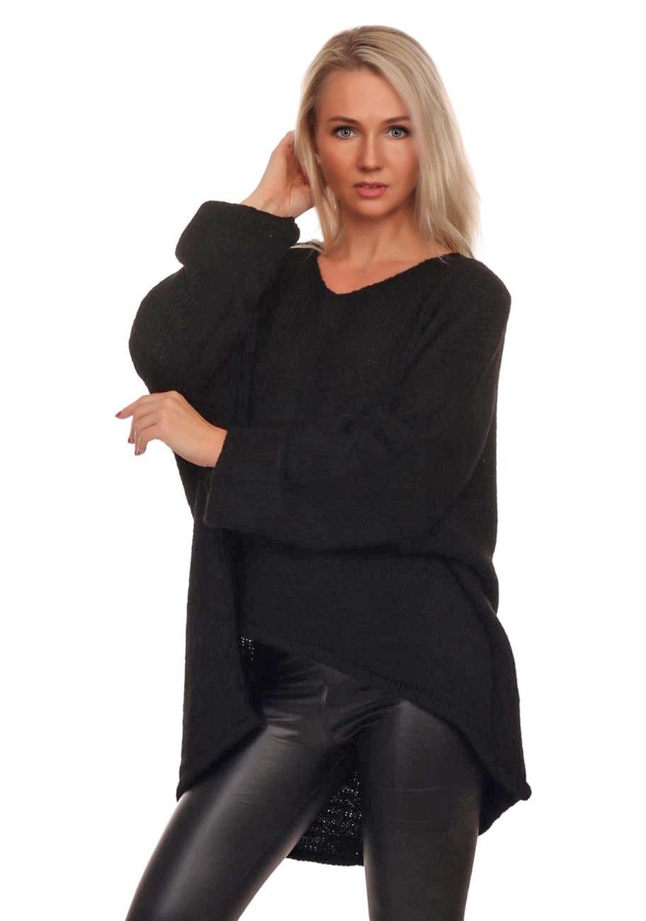 lang im hinten Moda Schwarz Charis Strickpullover Look V-​Ausschnitt kurz Oversized vorne