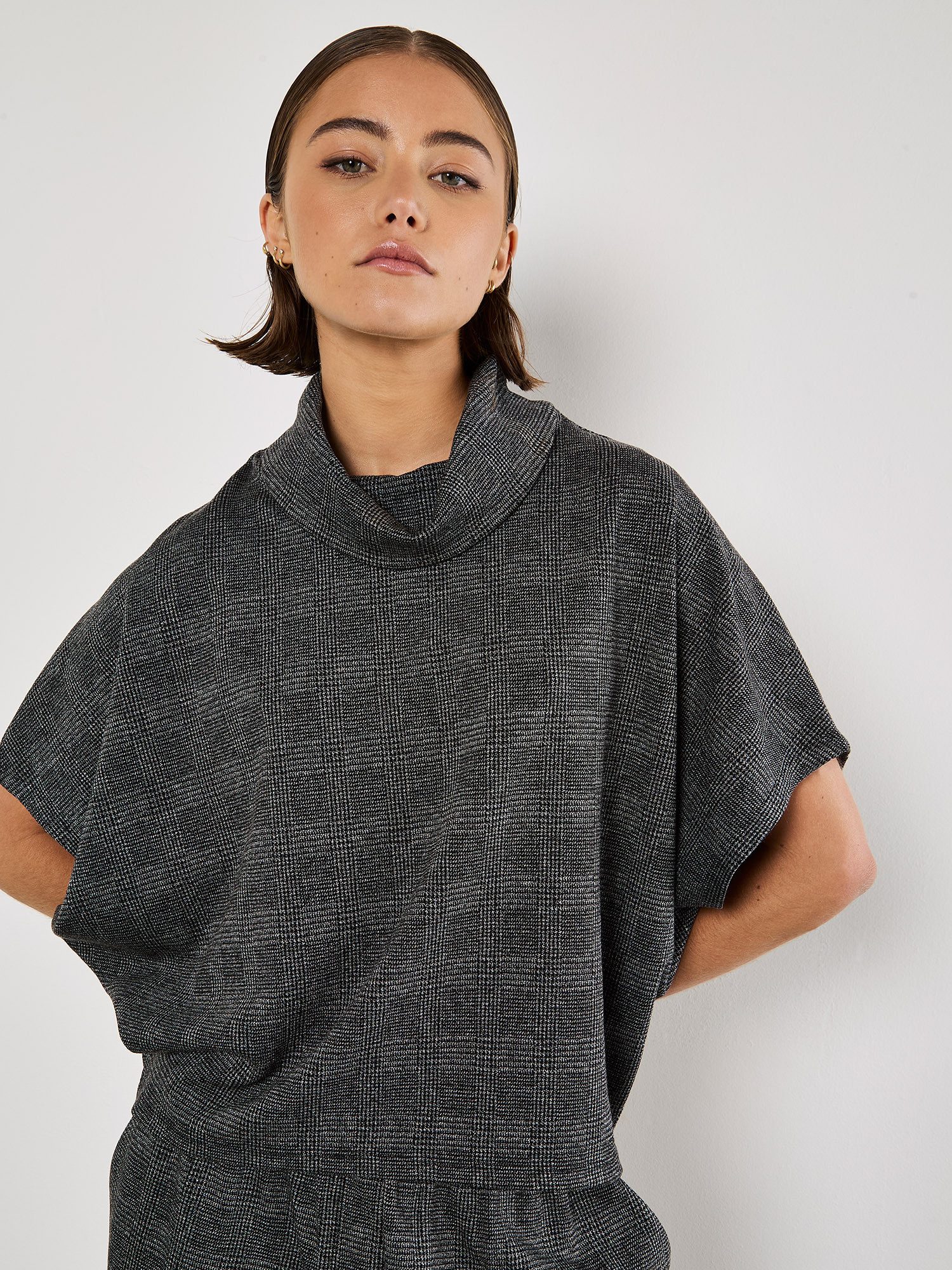Apricot Kurzarmpullover Karo-Blusentop, (1-tlg) mit Fledermausärmeln günstig online kaufen