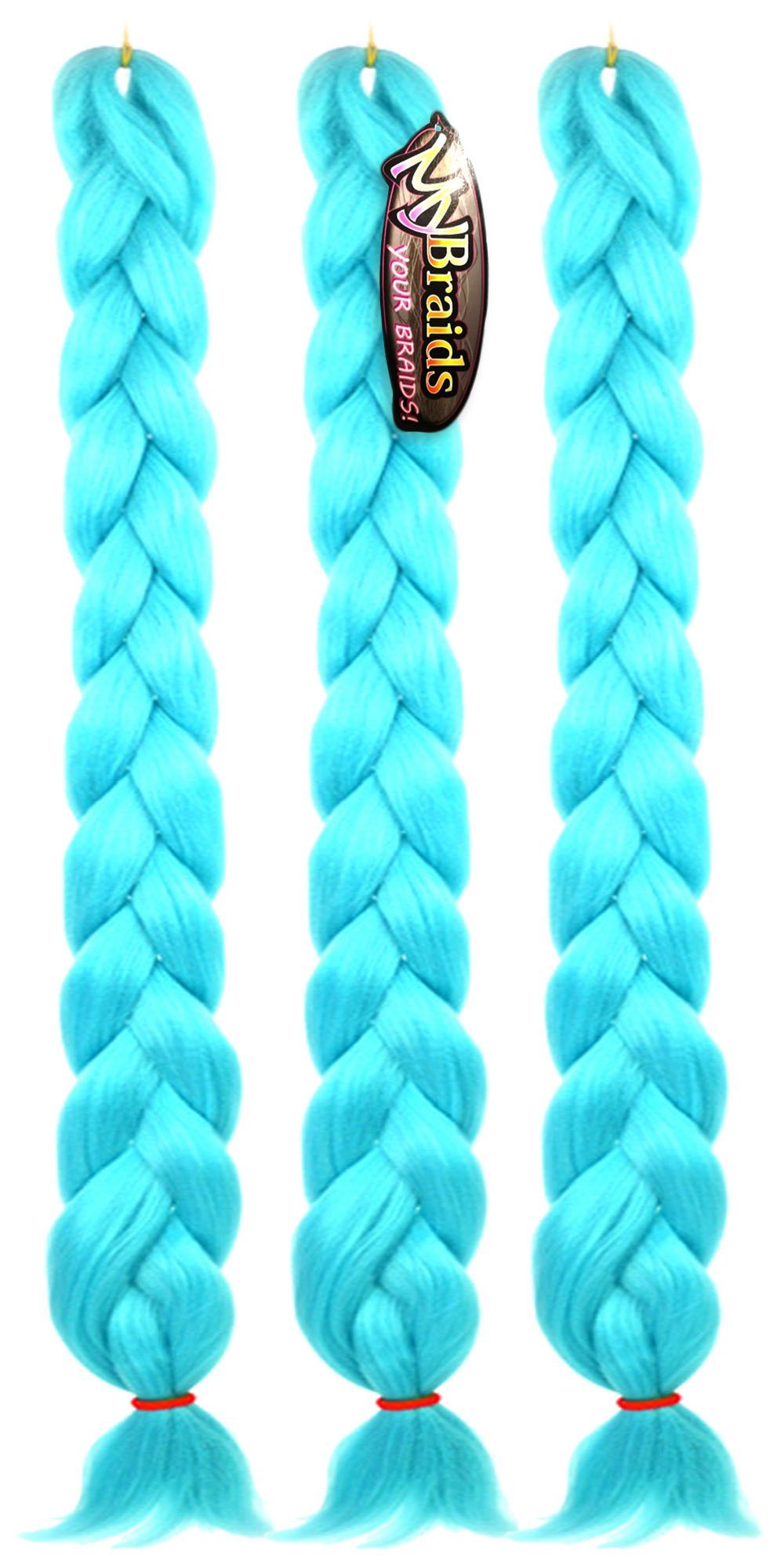 Premium Länge Flechthaar Wasserblau 32-AY BRAIDS! Pack Helles YOUR 1-farbig 2m mit Kunsthaar-Extension Braids im 3er MyBraids Zöpfe